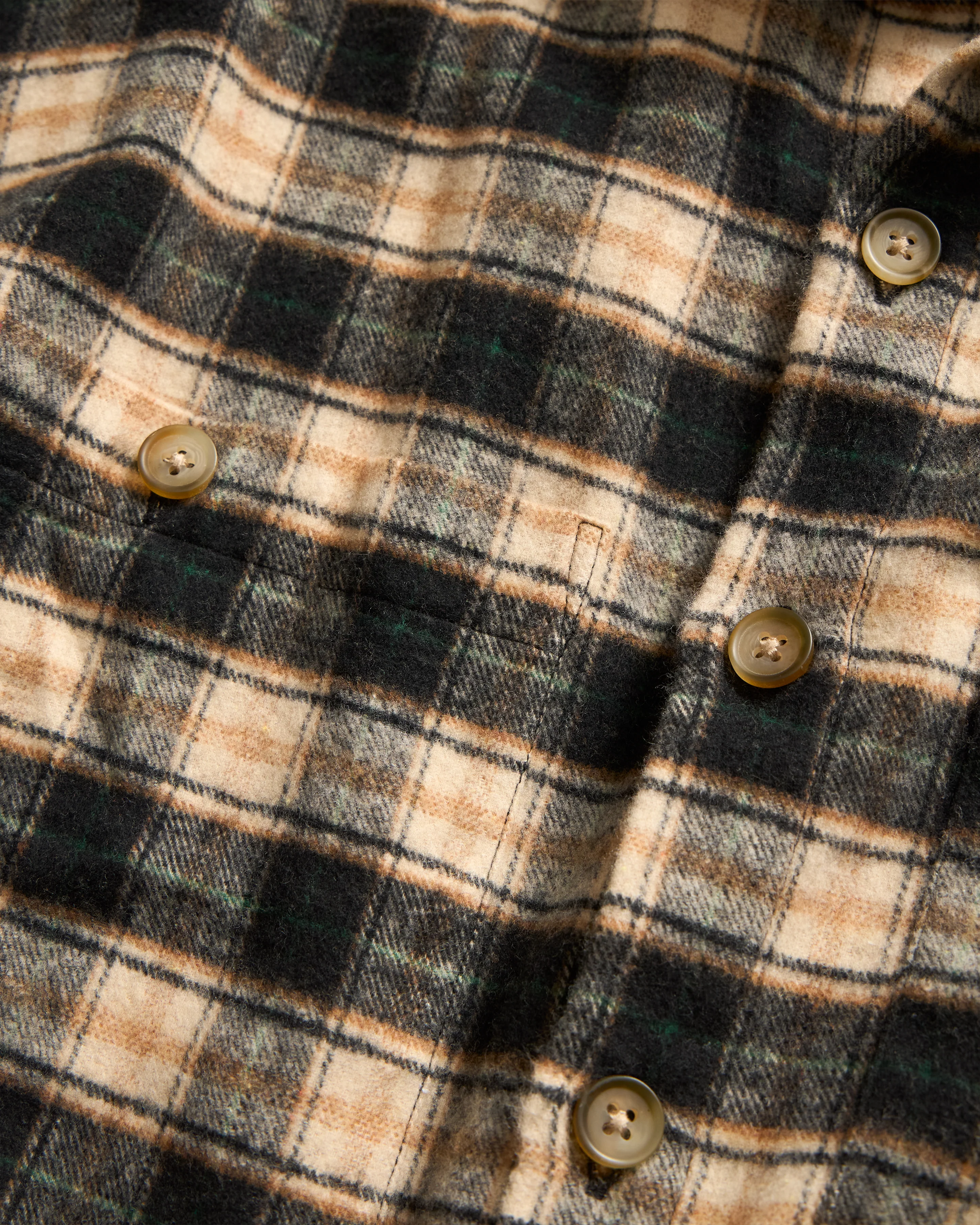 GALE BOX SHIRT - BLACK / ECRU / BRITISH KHAKI / GRASS BRUSHED COTTON FLANNEL - Image 4