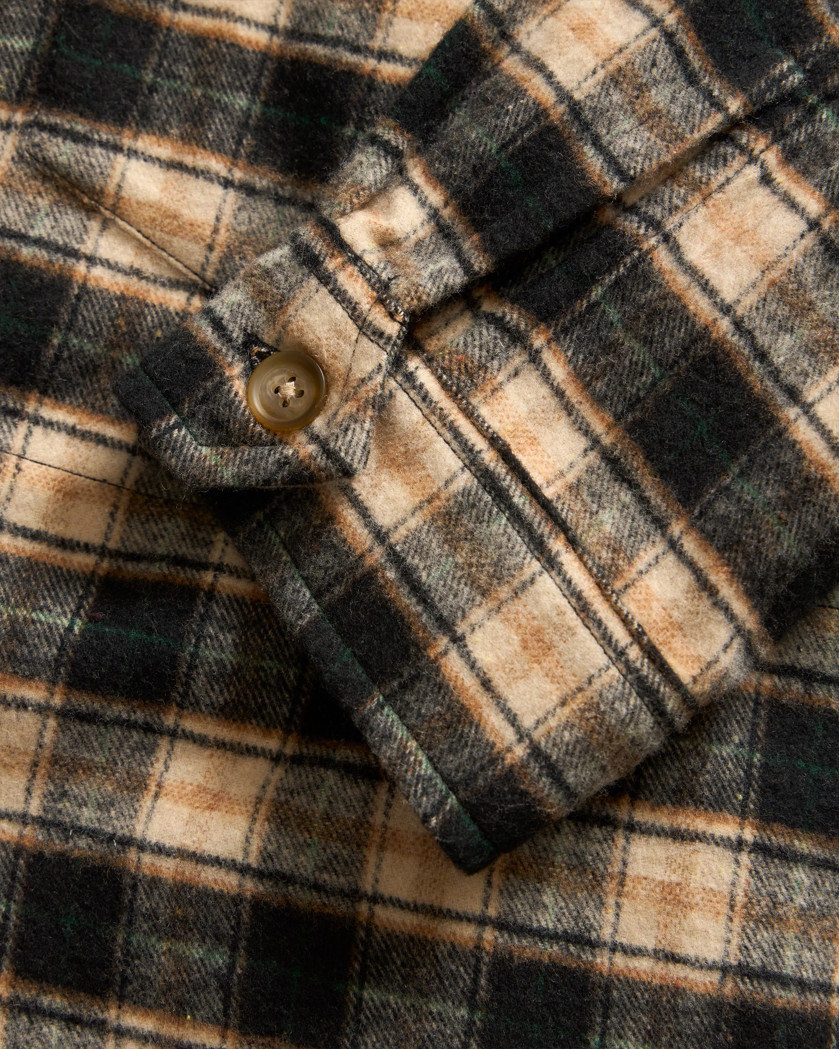 GALE BOX SHIRT - BLACK / ECRU / BRITISH KHAKI / GRASS BRUSHED COTTON FLANNEL - Image 5