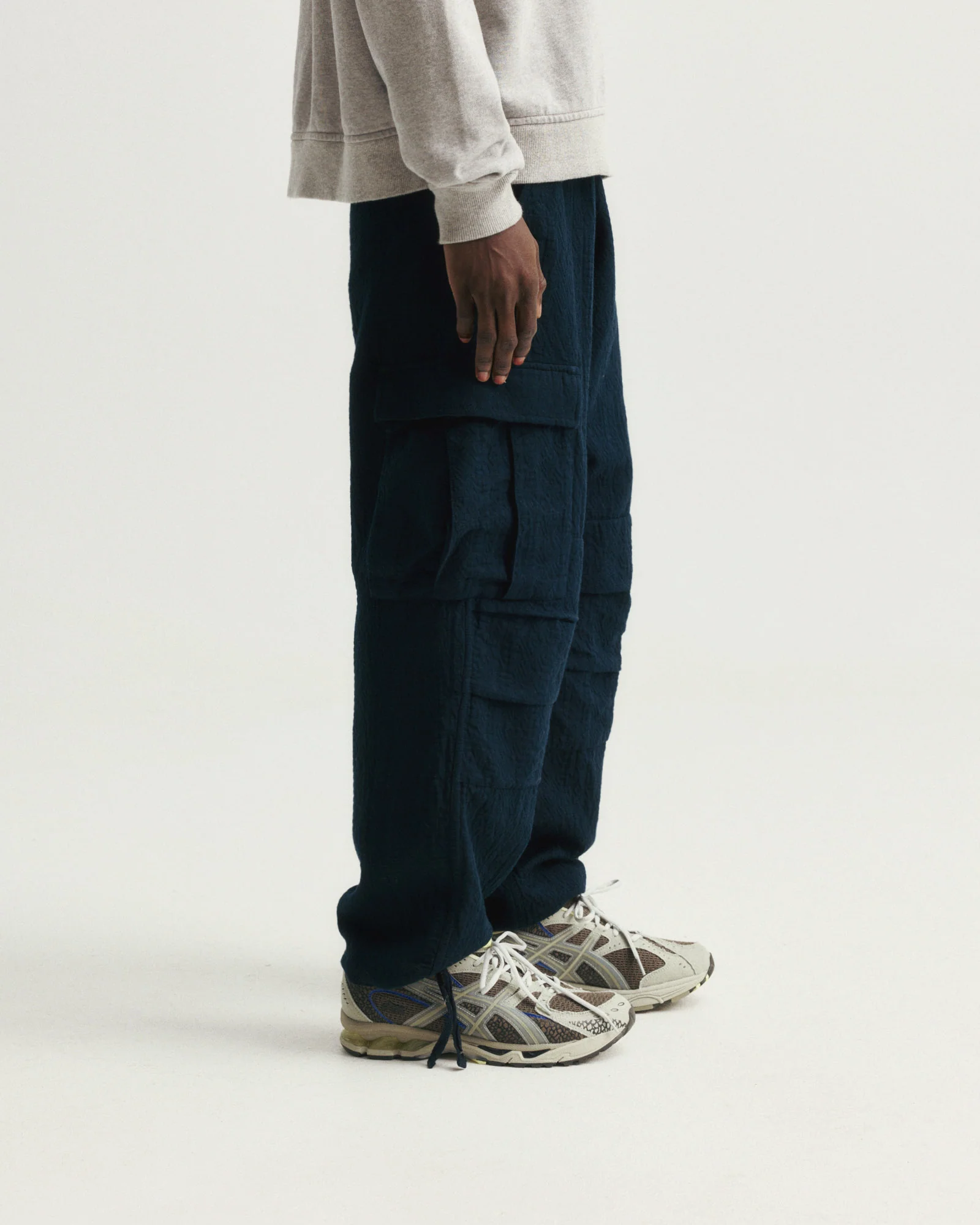 GORECKI CARGO PANT - NAVY DOUBLE WEAVE JACQUARD COTTON - Image 6
