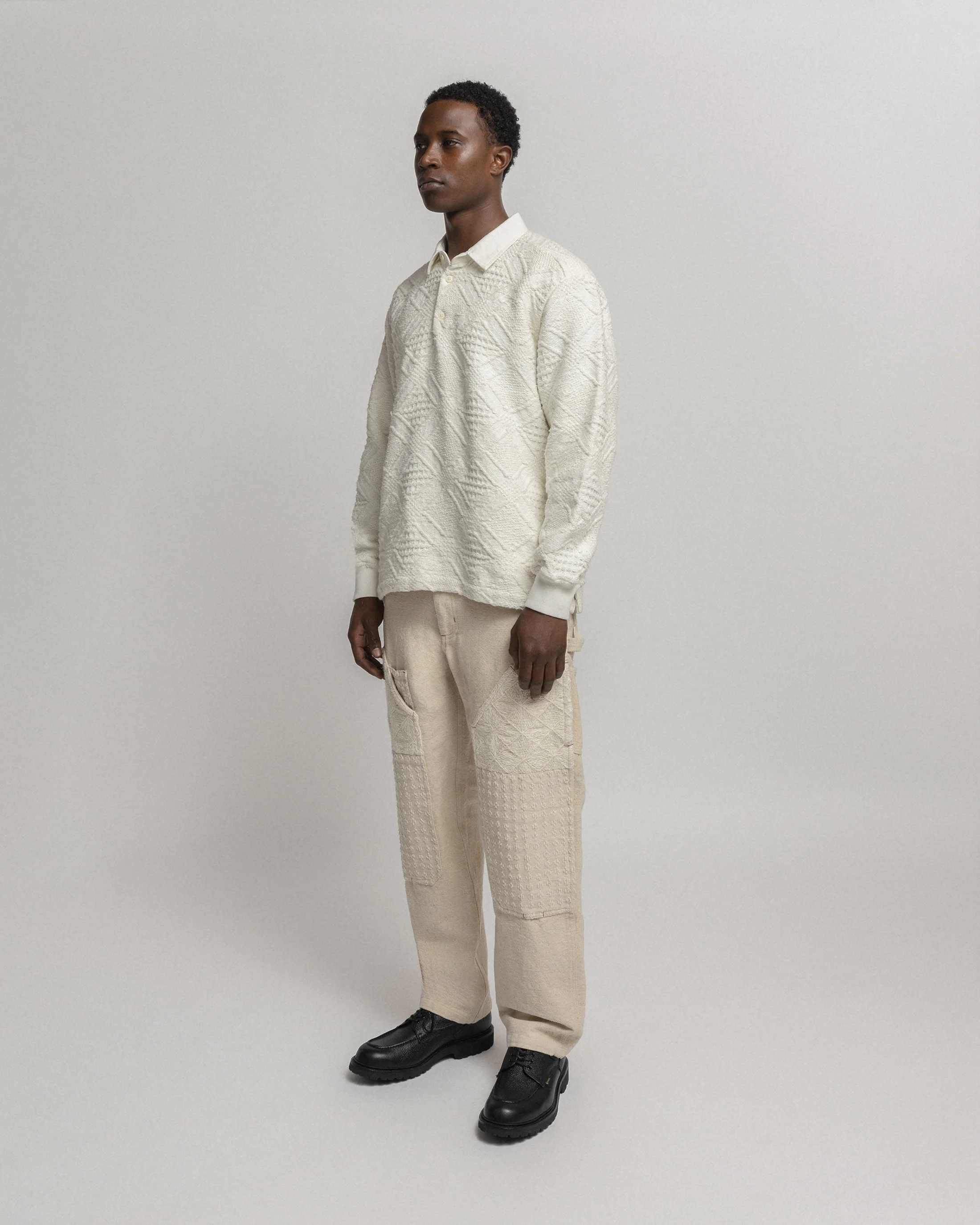 HOMER “SWEATER” POLO - WHITE HANDLOOM COTTON BLANKETING - Image 3