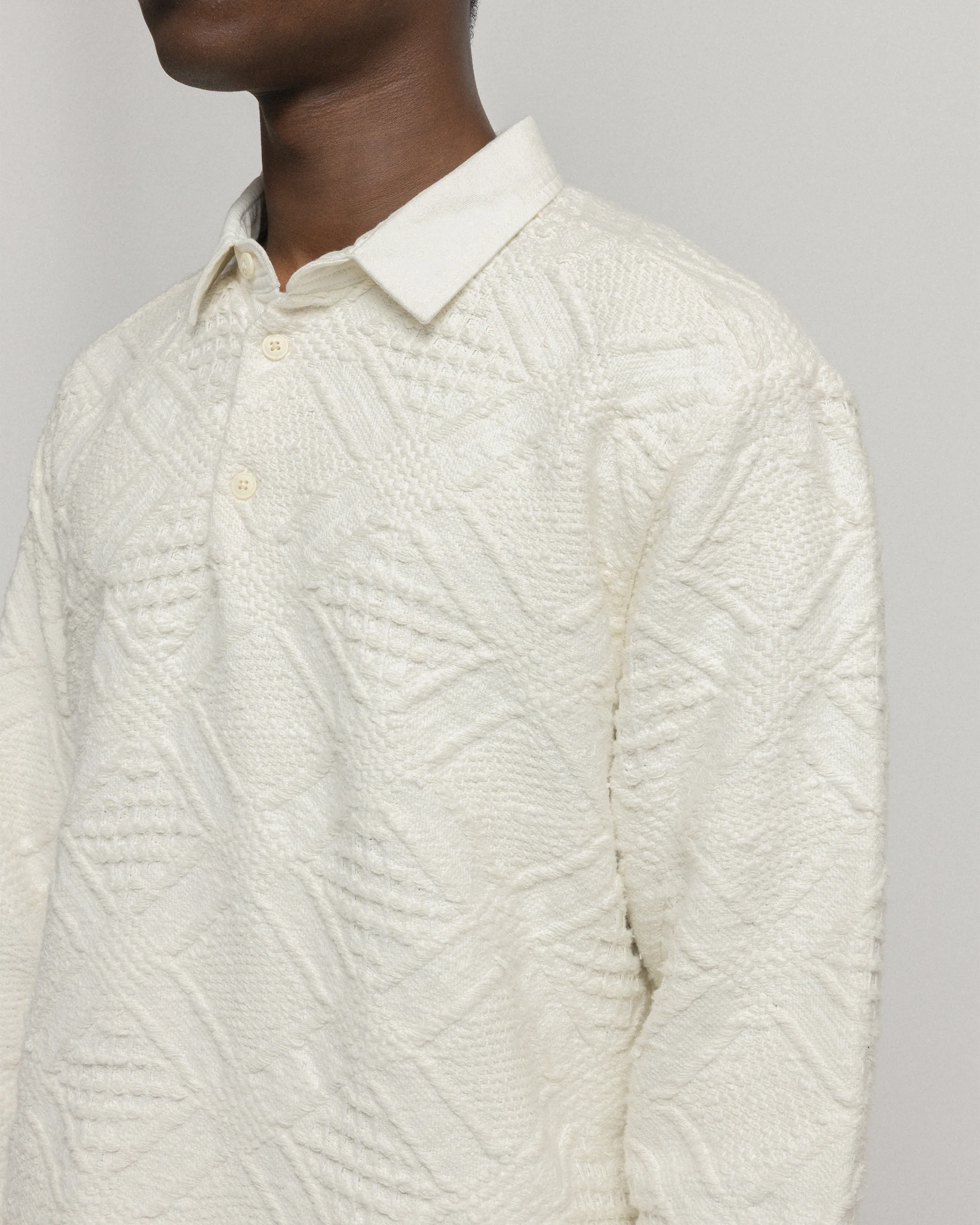 HOMER “SWEATER” POLO - WHITE HANDLOOM COTTON BLANKETING - Image 4