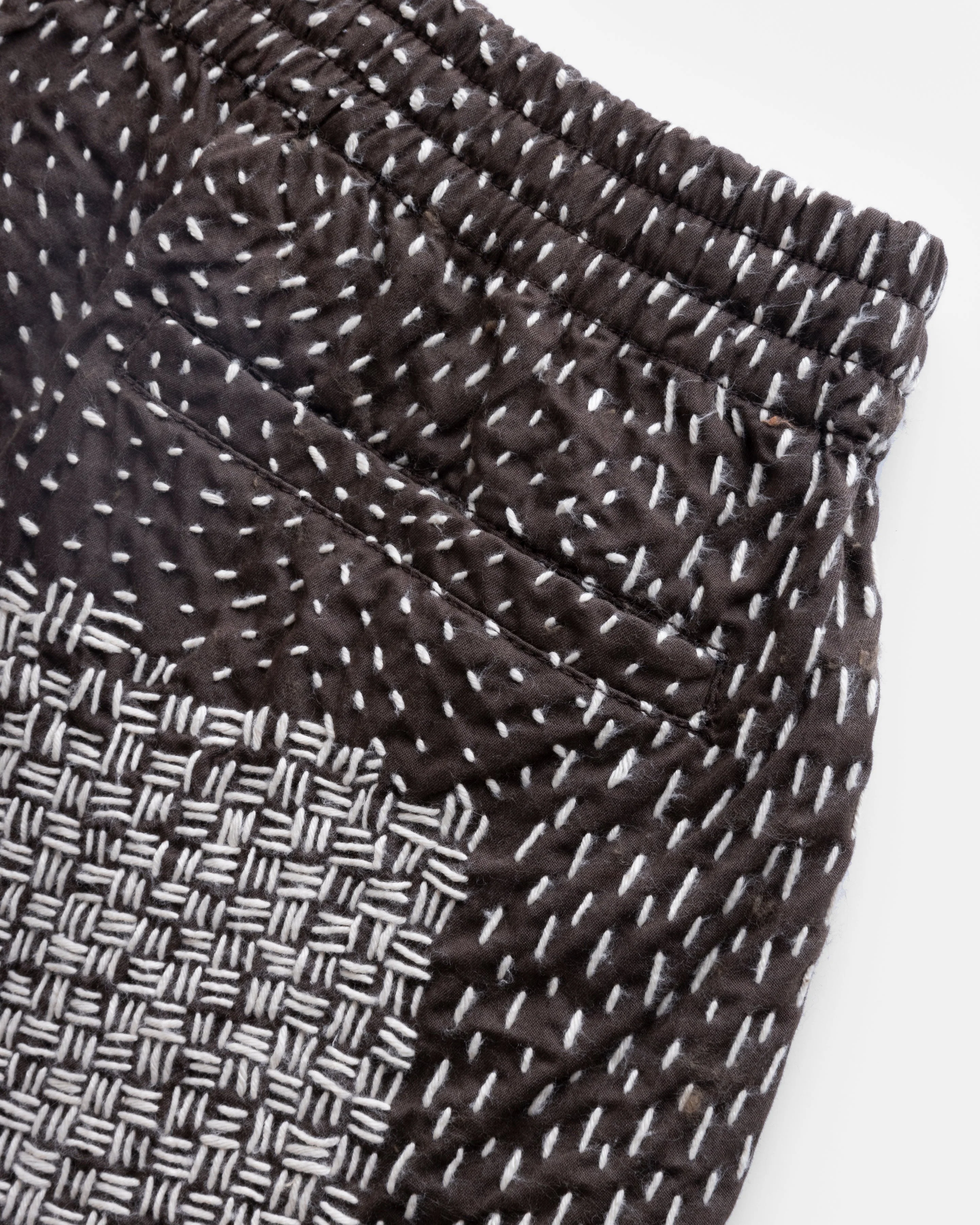 JAIPUR EASY SHORTS - FONDENTE BROWN / ECRU PATCHWORK KANTHA STITCHED COTTON - Image 2