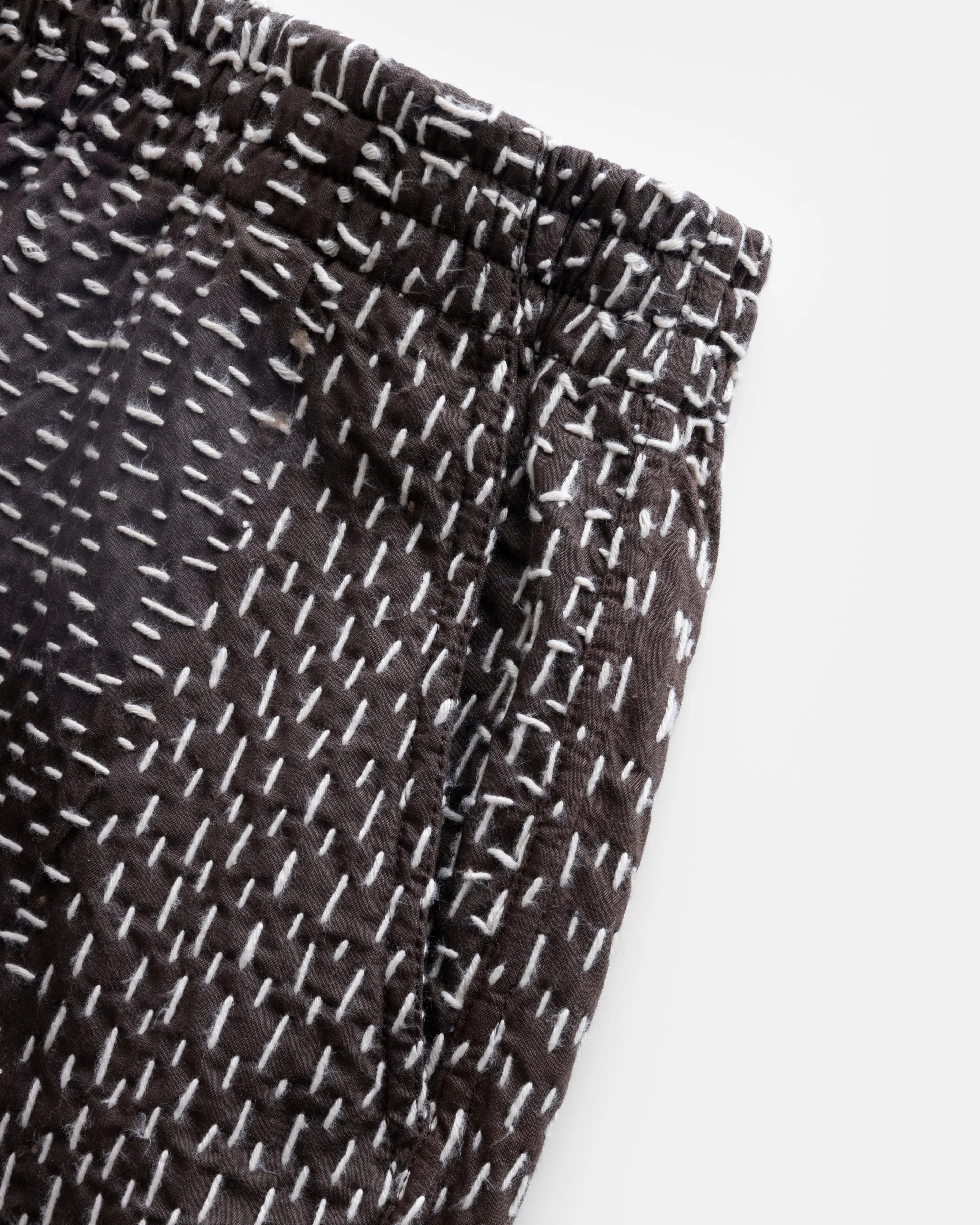 JAIPUR EASY SHORTS - FONDENTE BROWN / ECRU PATCHWORK KANTHA STITCHED COTTON - Image 4