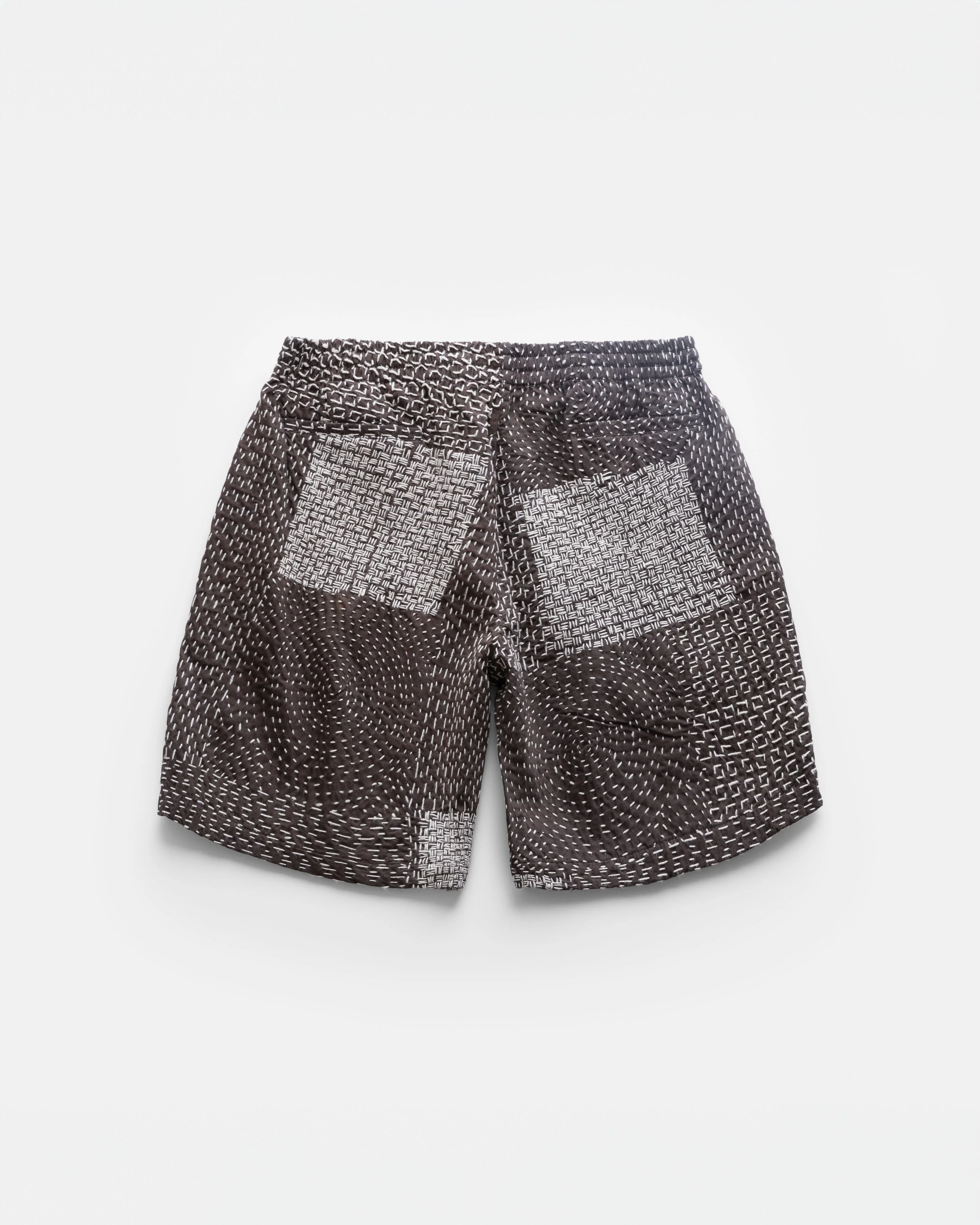 JAIPUR EASY SHORTS - FONDENTE BROWN / ECRU PATCHWORK KANTHA STITCHED COTTON - Image 5