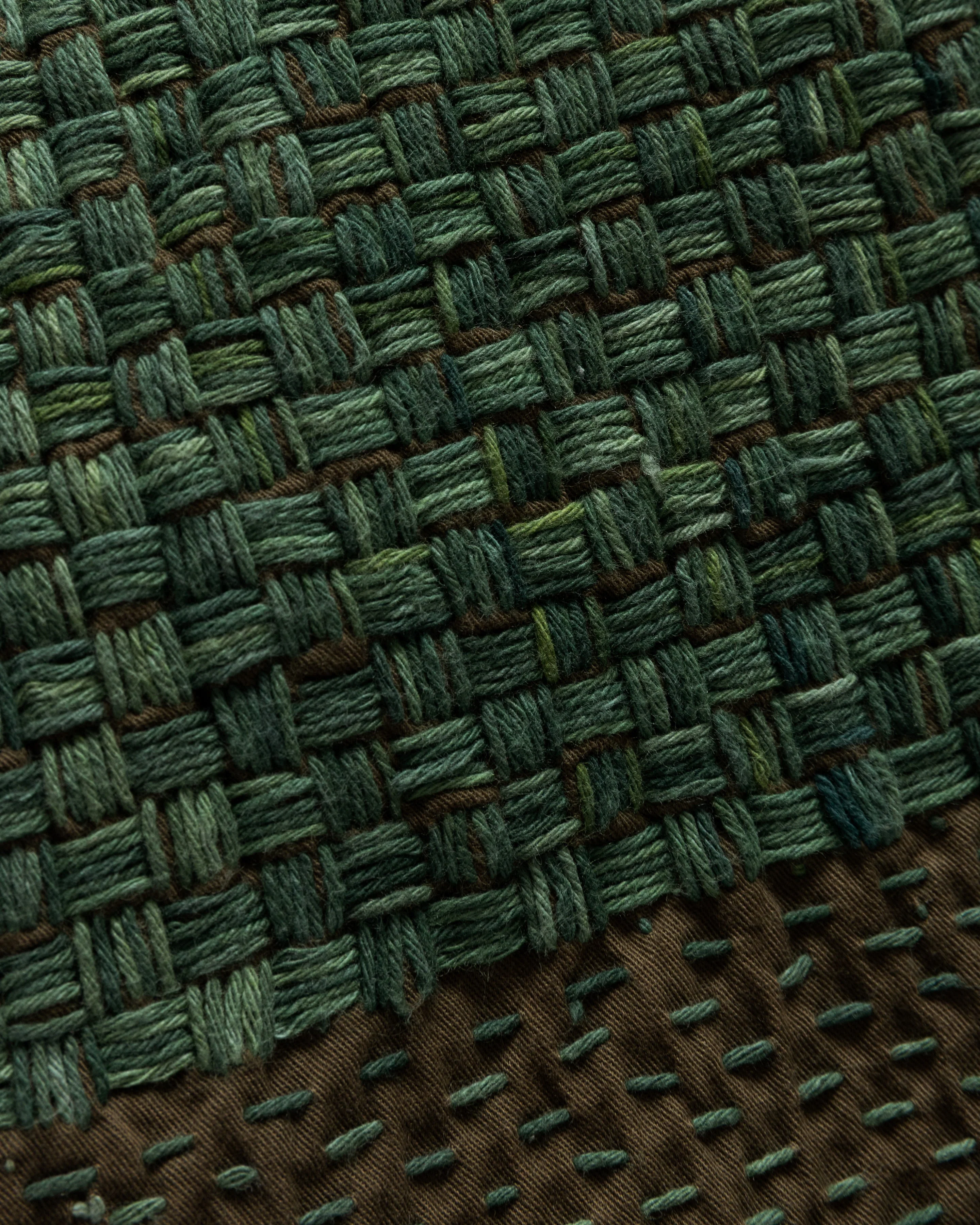 JAIPUR EASY SHORTS - OLIVE / "GRINDIGO" PATCHWORK KANTHA STITCHED COTTON CANVAS - Image 4