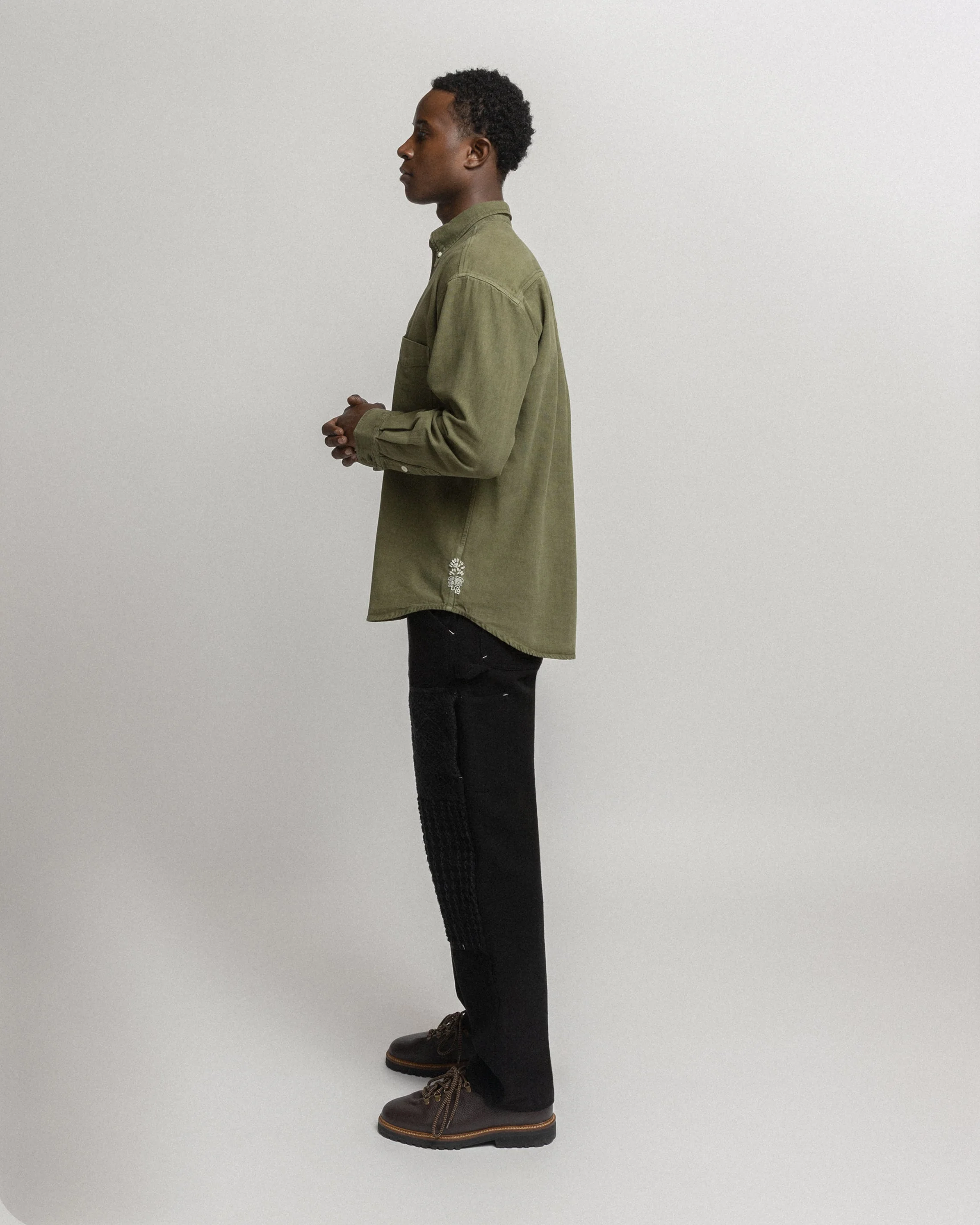 JESPER VINTAGE BUTTON DOWN SHIRT - OLIVE PIGMENT DYED OXFORD CLOTH - Image 3