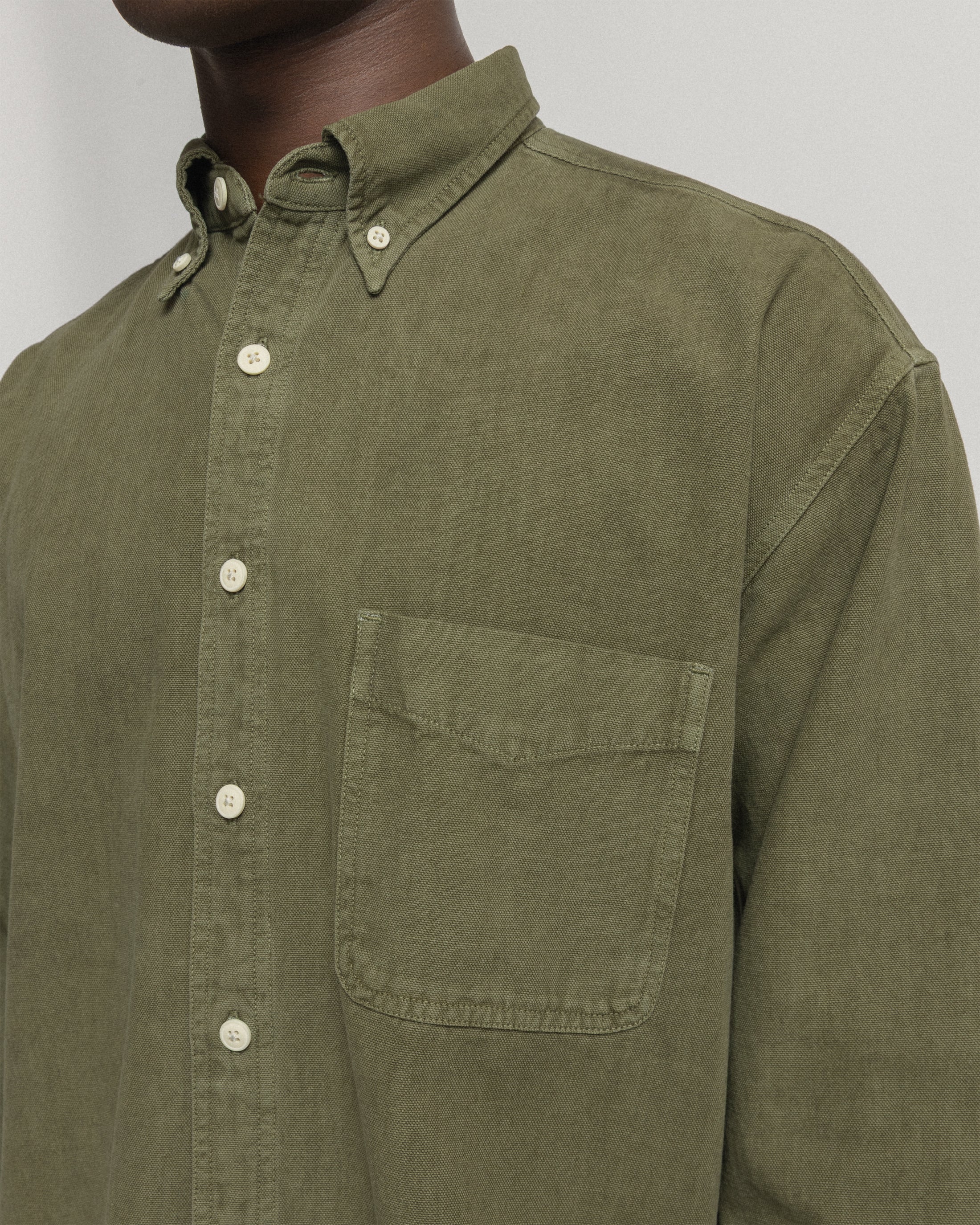 JESPER VINTAGE BUTTON DOWN SHIRT - OLIVE PIGMENT DYED OXFORD CLOTH - Image 5