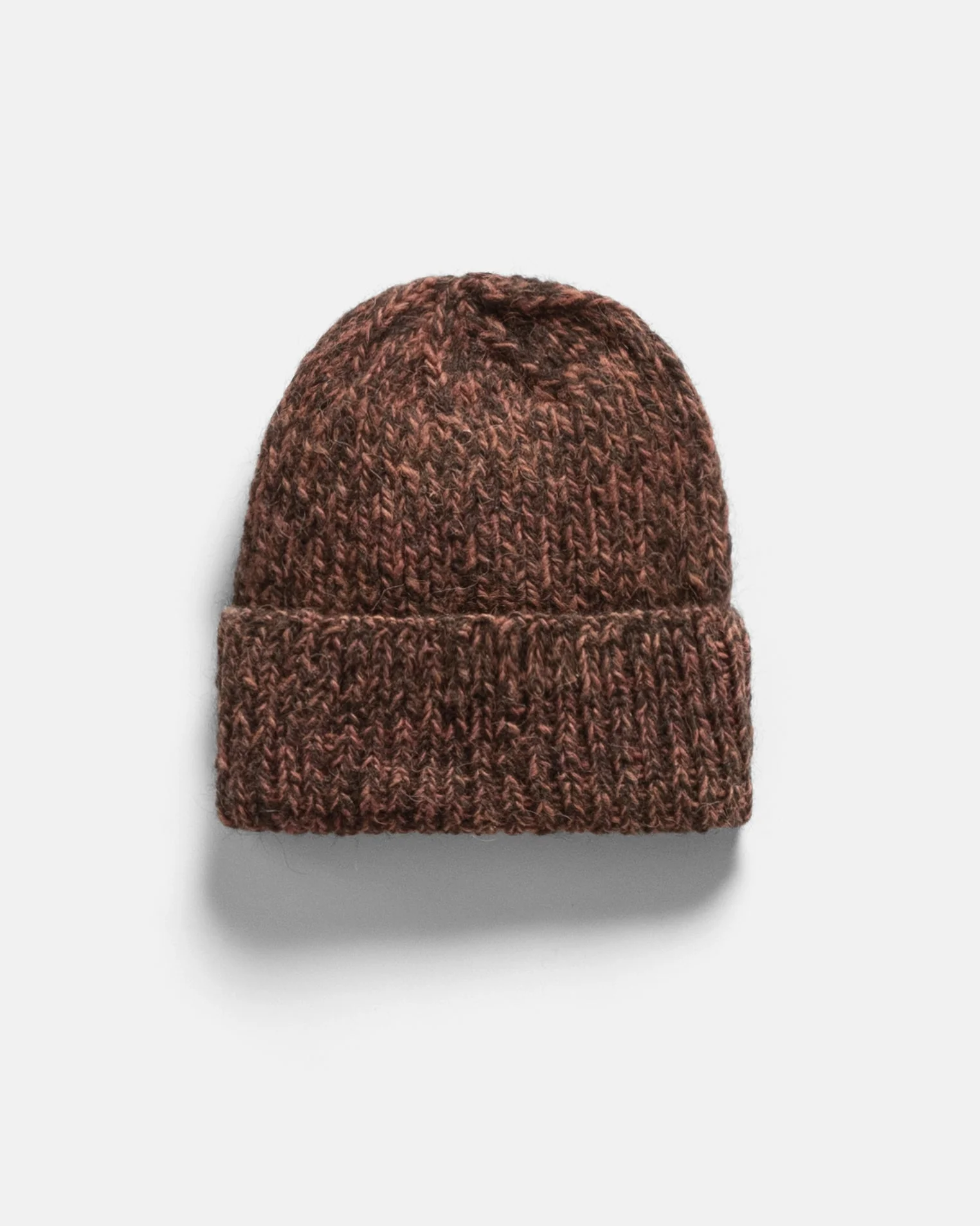 HIMALAYAN HAND-KNIT WATCH CAP - NATURALLY DYED LAC RED / UNDYED DARK CHOCOLATE NOMADIC WOOLEN RIB - Image 3