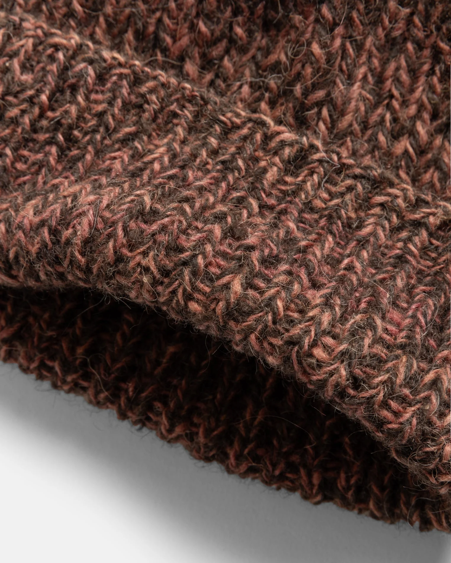 HIMALAYAN HAND-KNIT WATCH CAP - NATURALLY DYED LAC RED / UNDYED DARK CHOCOLATE NOMADIC WOOLEN RIB - Image 4