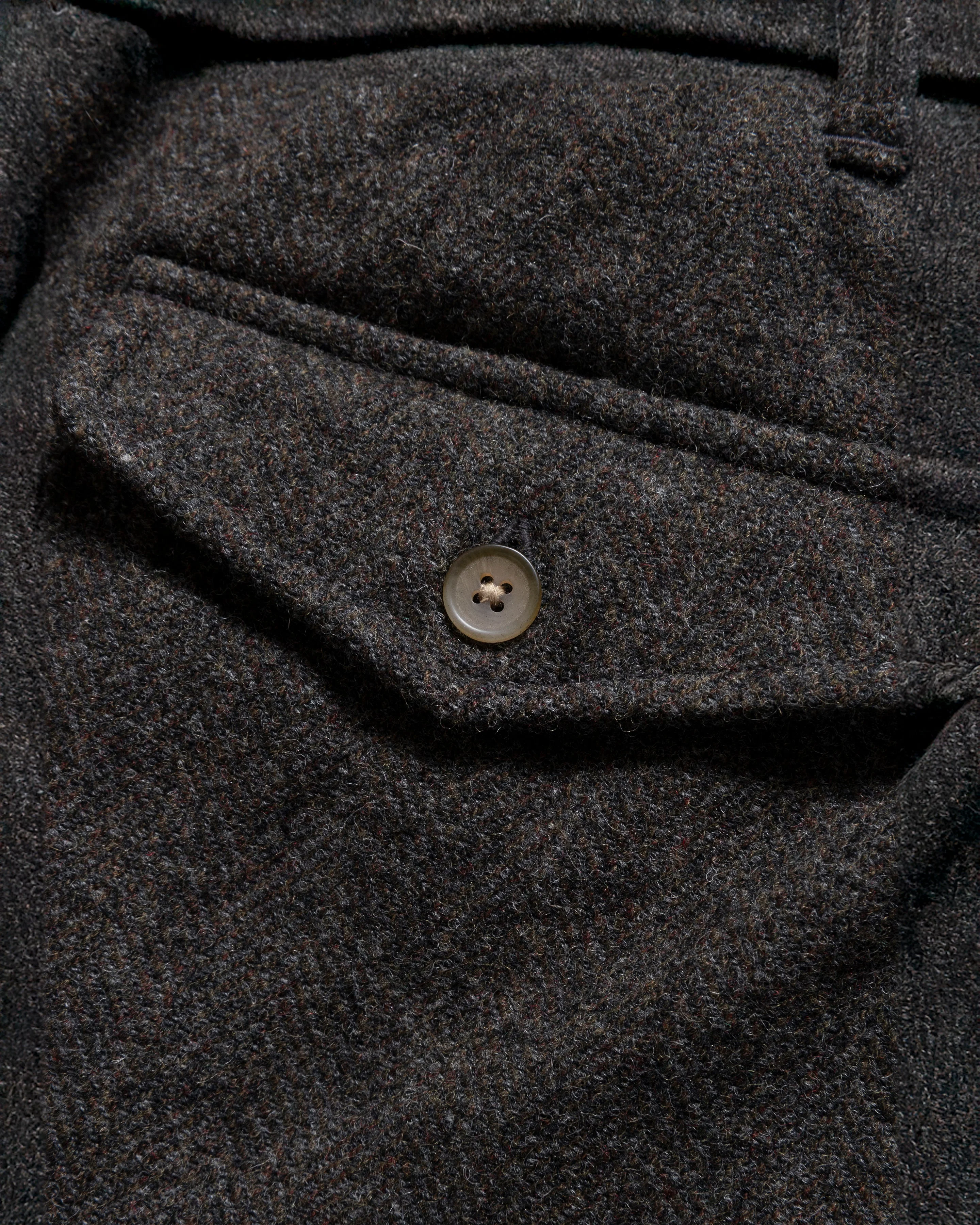 KELL PLEATED BIG PANT - CHARCOAL / DARK CACAO HERRINGBONE WOOLEN TWEED - Image 5