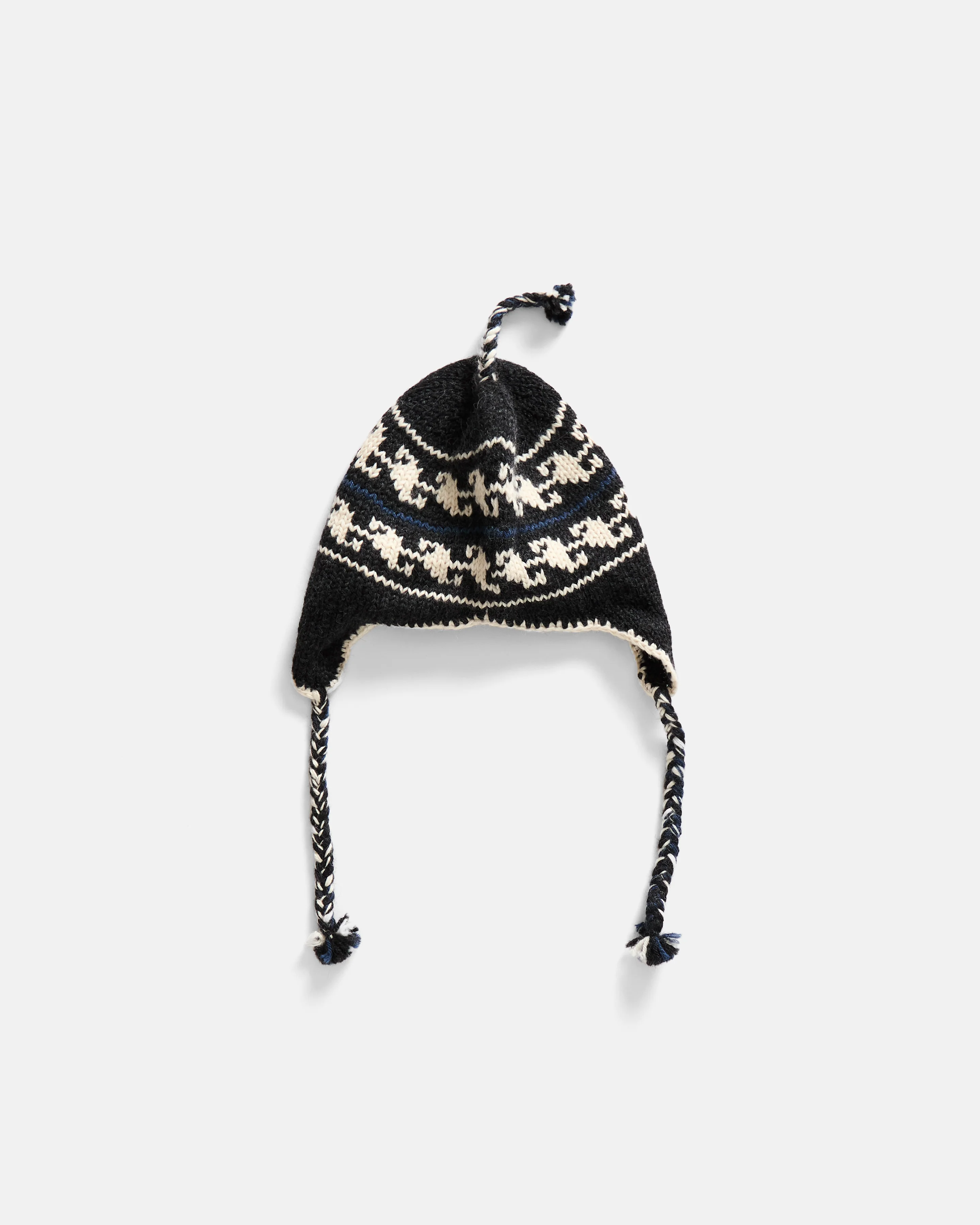 LIAM HANDLOOM KNITTED EARFLAP BEANIE - SLATE GRAY / ECRU / INDIGO BABY ALPACA - Image 3