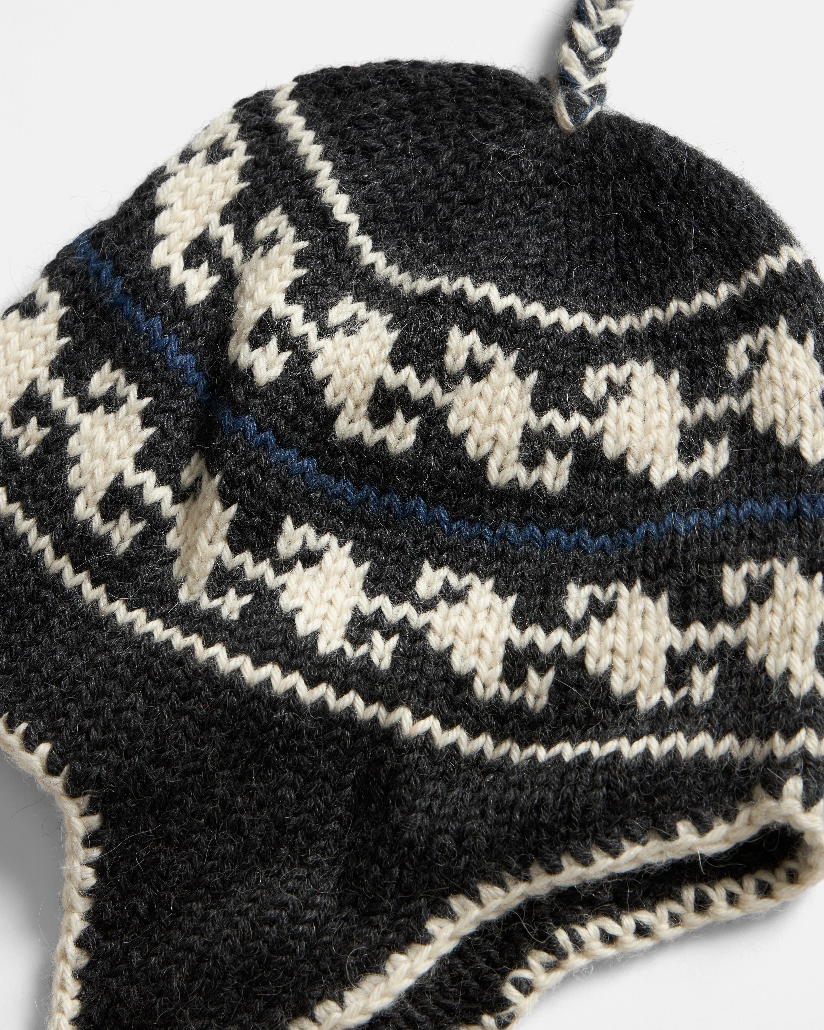 LIAM HANDLOOM KNITTED EARFLAP BEANIE - SLATE GRAY / ECRU / INDIGO BABY ALPACA - Image 4