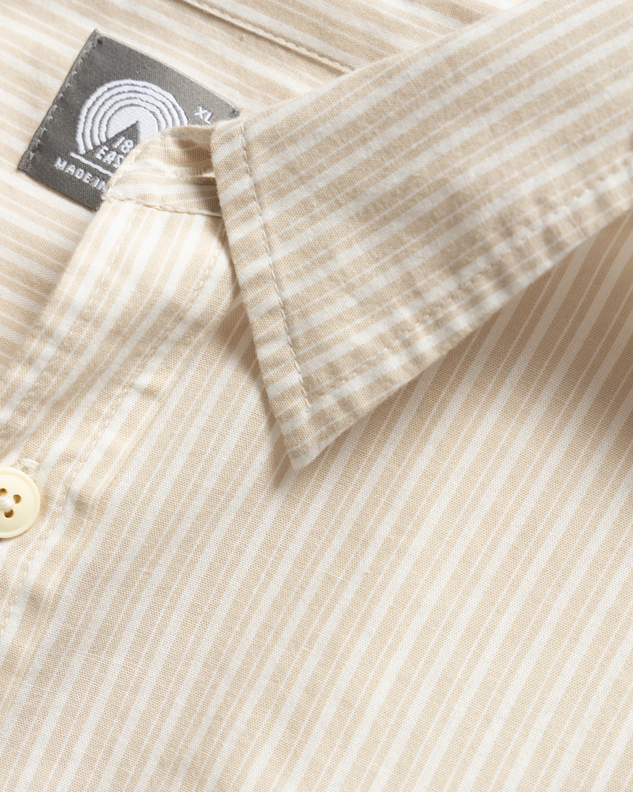 LOCUST SOFT POINT COLLAR SHIRT - TRAVERTINE / WHITE ASYMMETRIC STRIPED COTTON POPLIN - Image 2