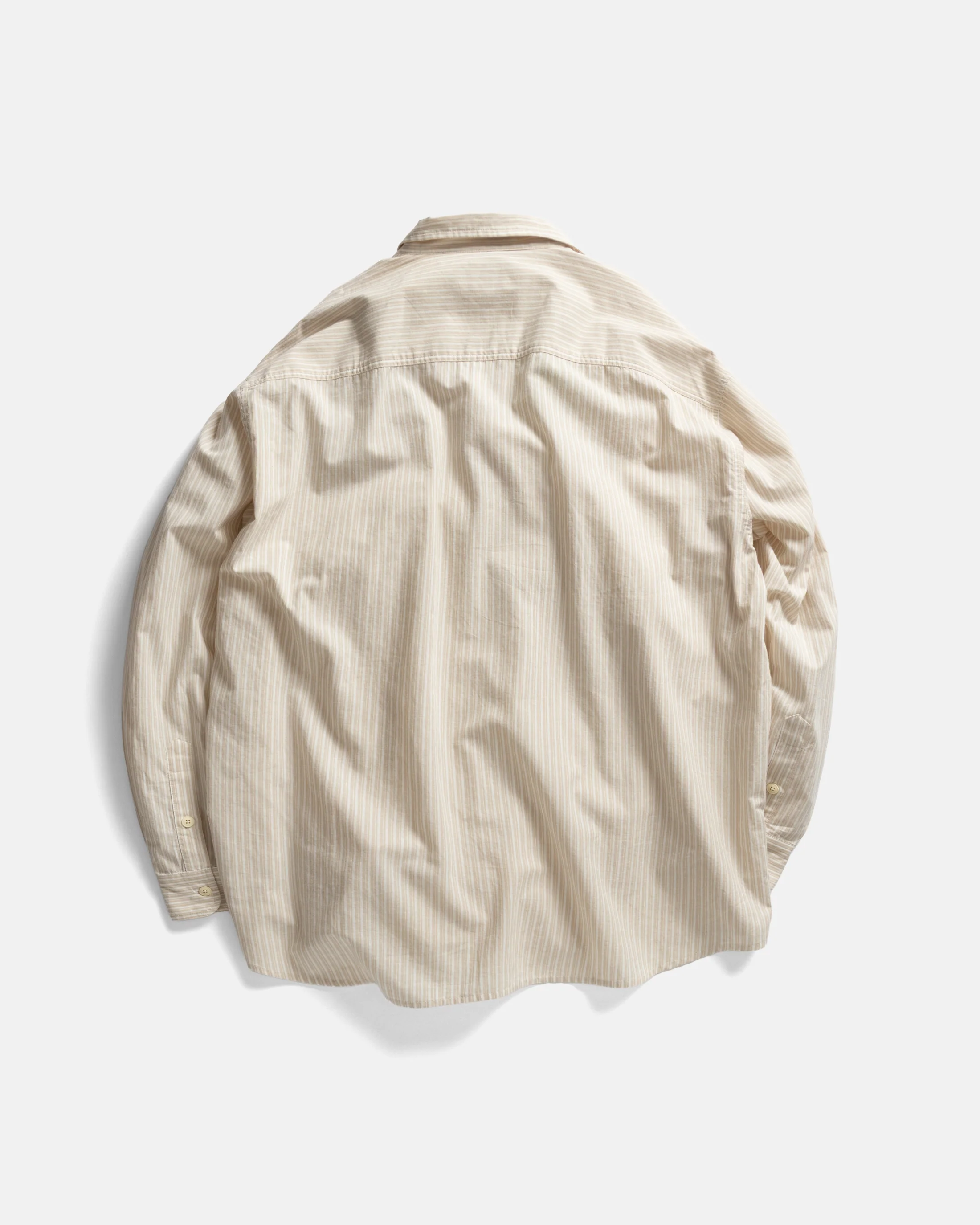 LOCUST SOFT POINT COLLAR SHIRT - TRAVERTINE / WHITE ASYMMETRIC STRIPED COTTON POPLIN - Image 5