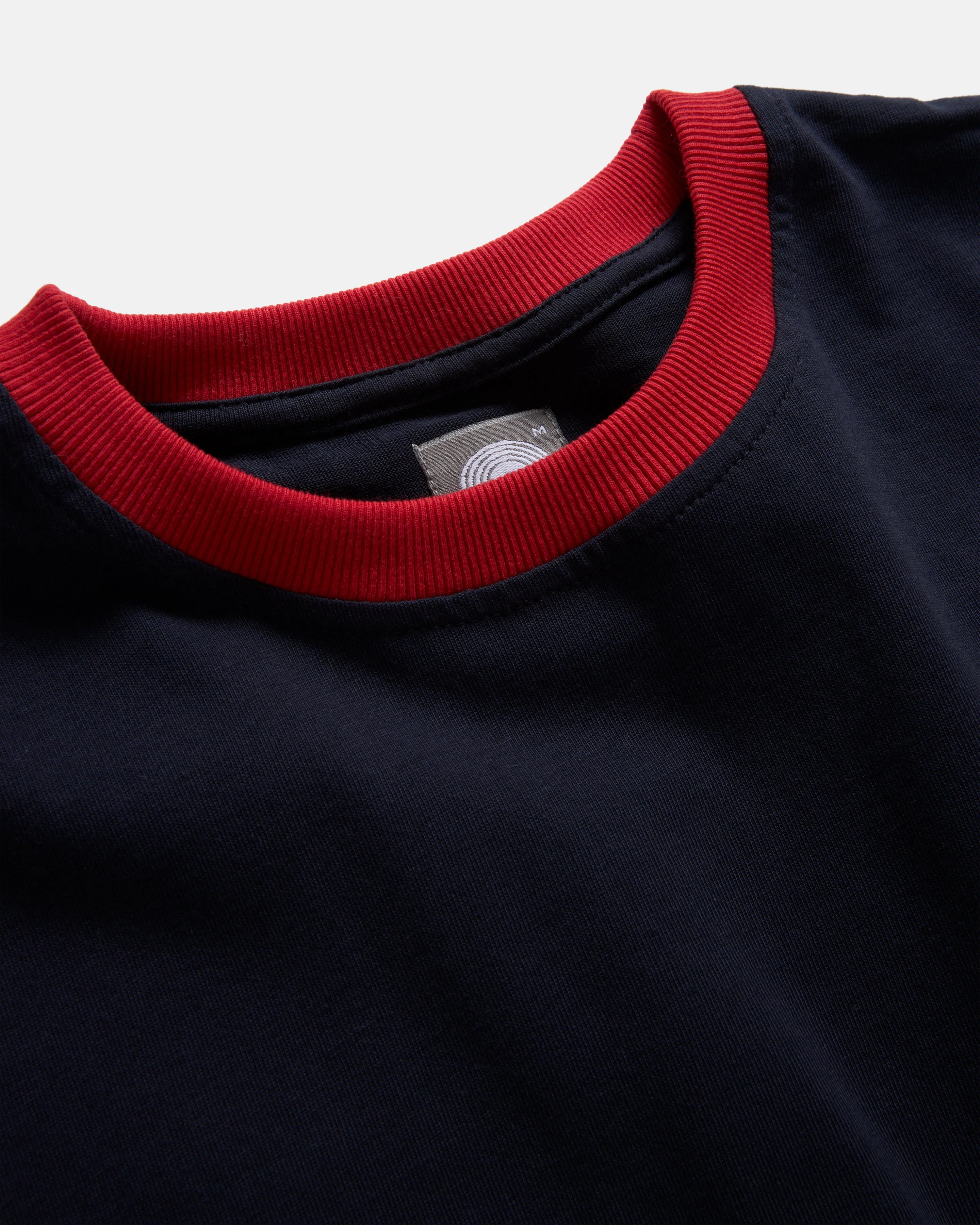 MACOMBER RINGER TEE - MIDNIGHT NAVY / DAN & WHIT'S RED 7.75 oz. ALL SEASON COTTON JERSEY - Image 2