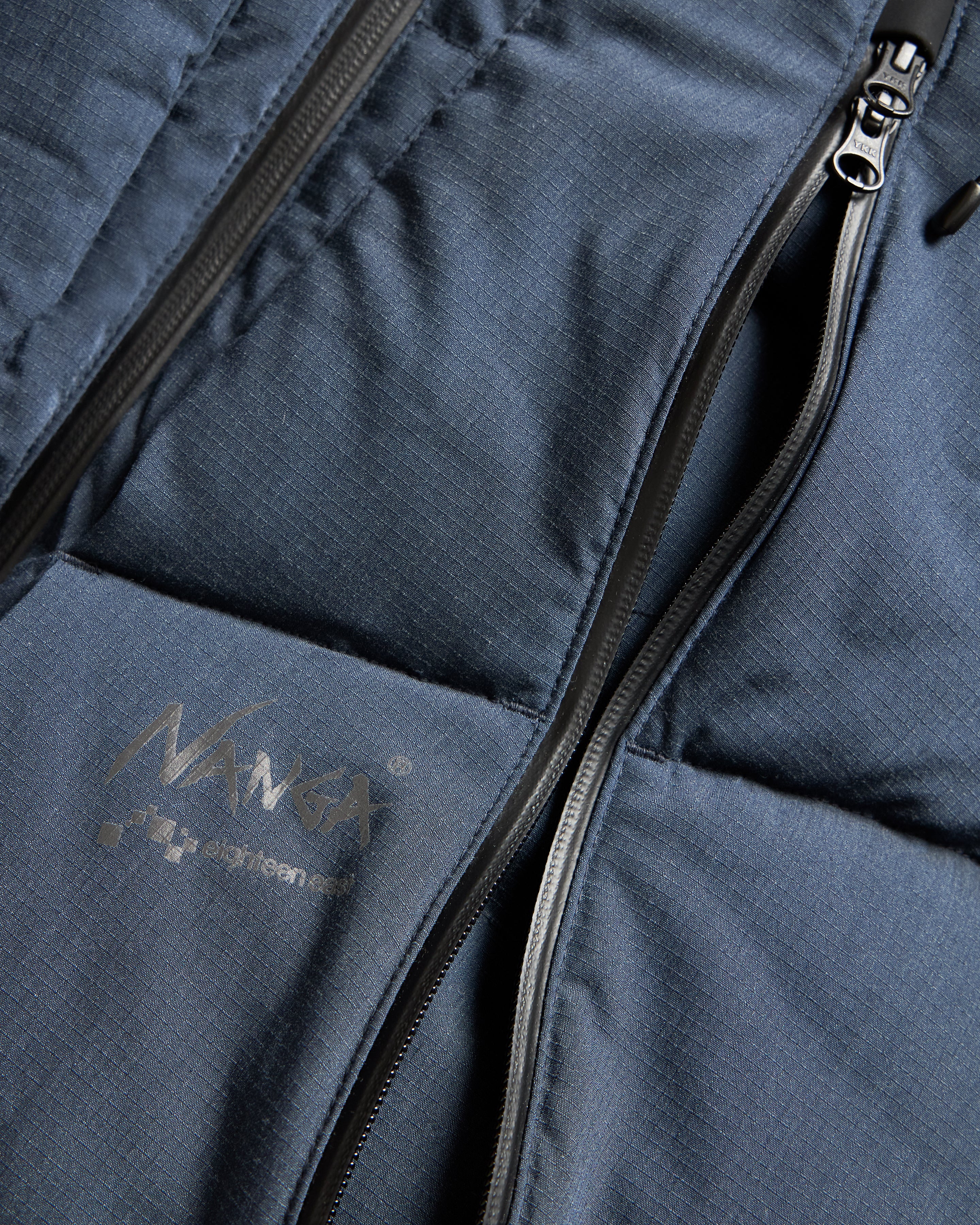 18 EAST / NANGA HOODED LOOKOUT DOWN JACKET - NAVY MELANGE HINOC / OD GREEN 15DN RIPSTOP NYLON - Image 7