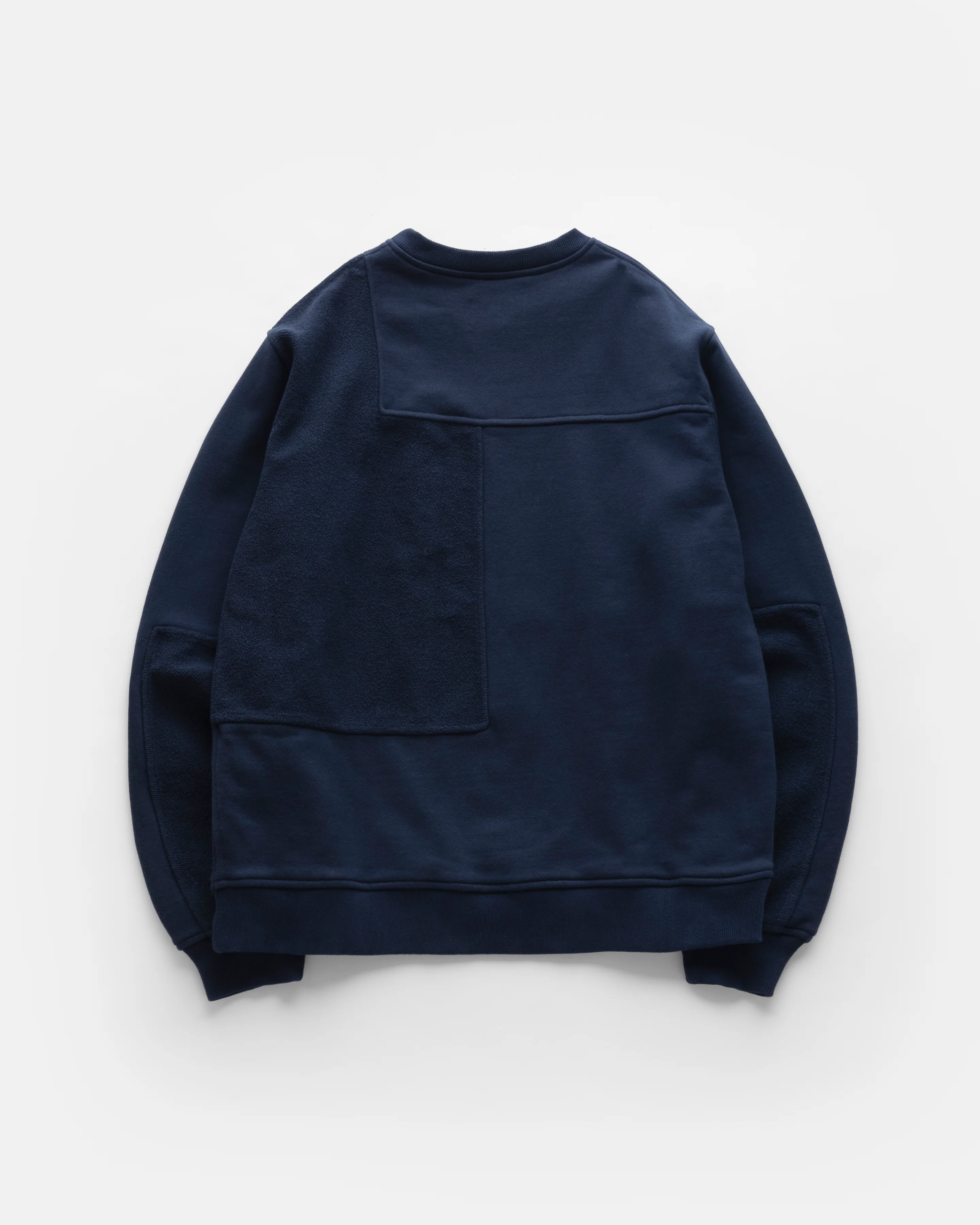 DJ CREWNECK SWEATSHIRT - WASHED NAVY TONAL PATCHWORK  19oz. ALL COTTON FLEECE - Image 4