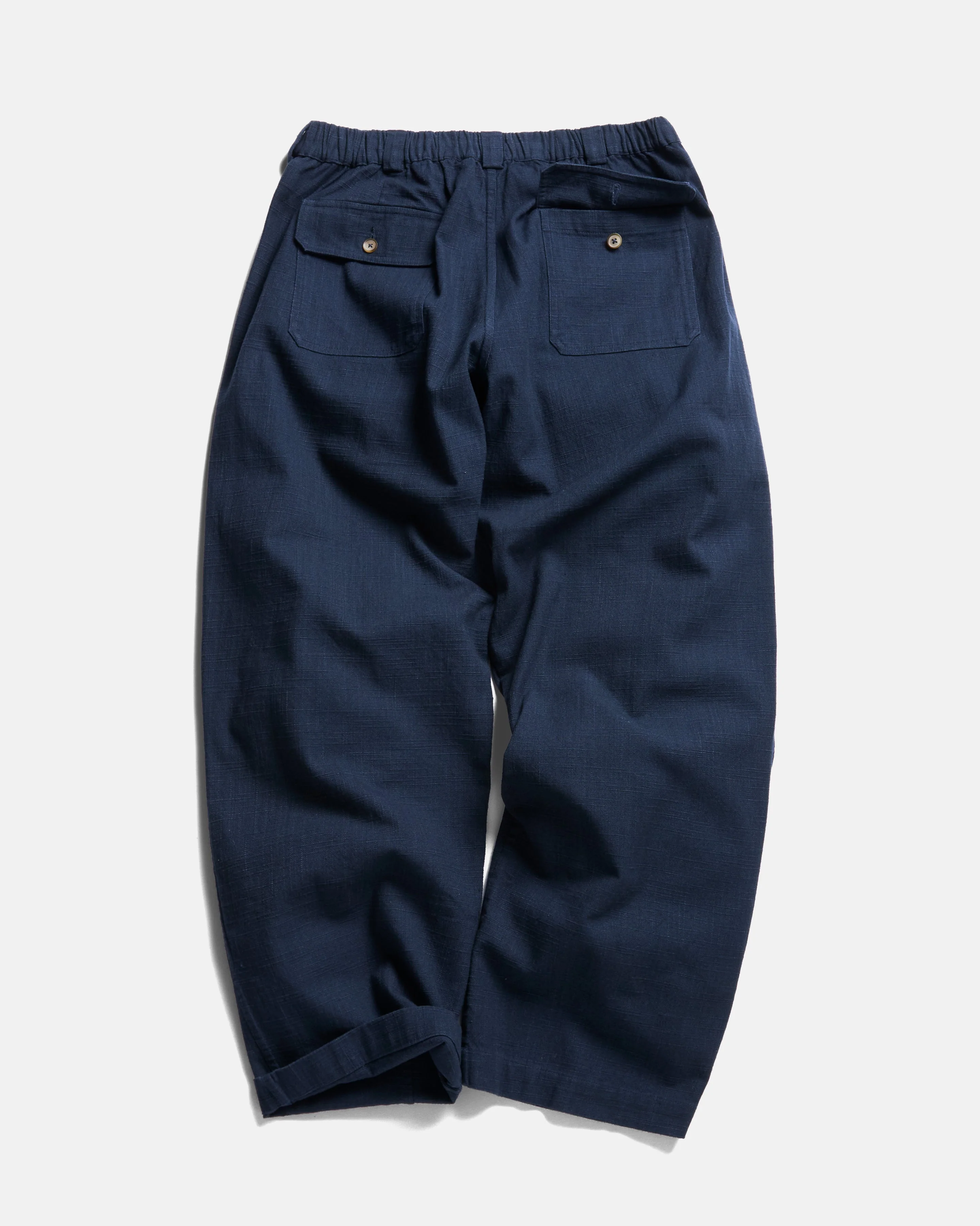 ROY BAKER PANT - WASHED NAVY COTTON THICK & THIN BASKETWEAVE - Image 4