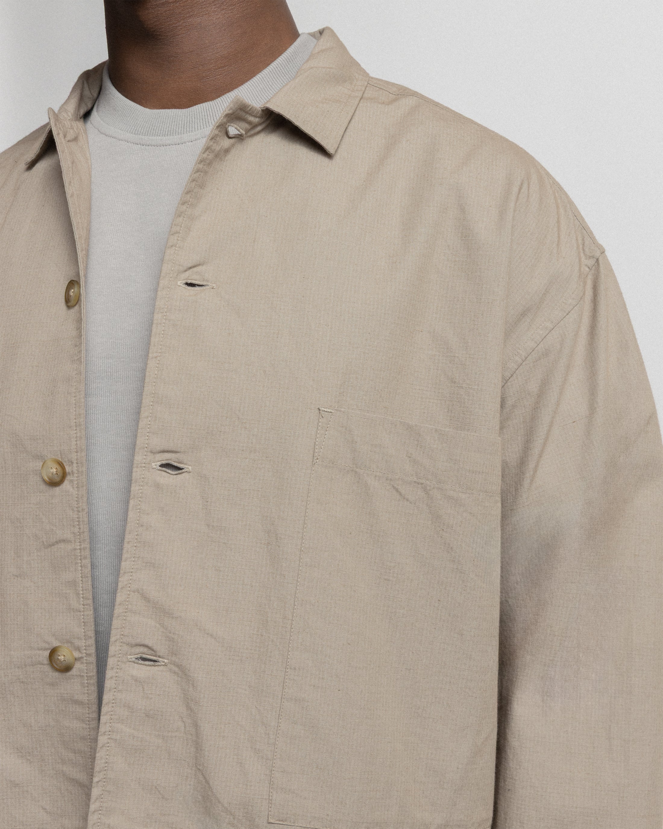 SAM SHIRT JACKET - VINTAGE KHAKI COTTON MICRO RIPSTOP - Image 3