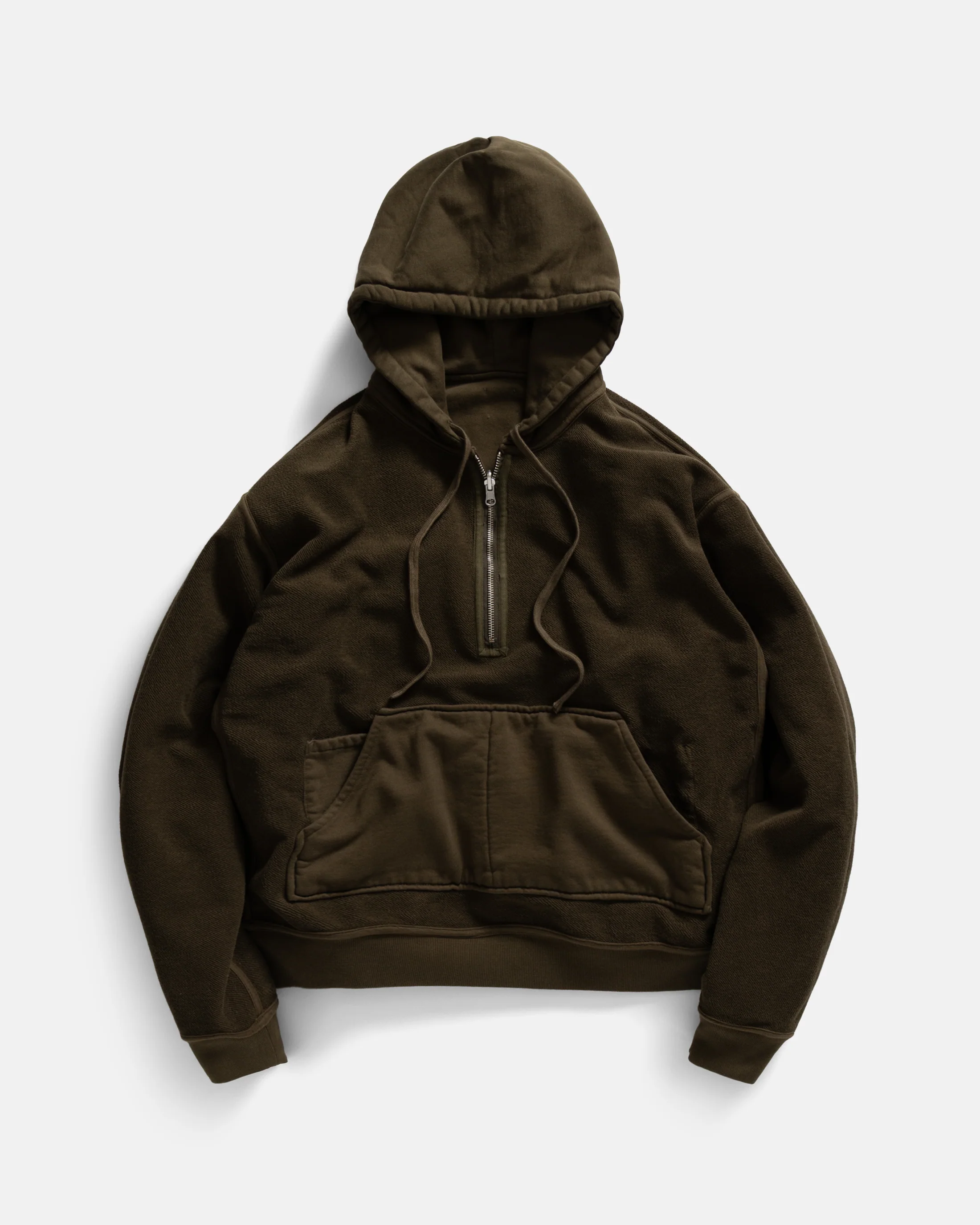 SIMMONS REVERSIBLE HALF-ZIP HOODED SWEATSHIRT - DEEP ARMY ALL COTTON LOOPBACK TERRY FLEECE - Image 2