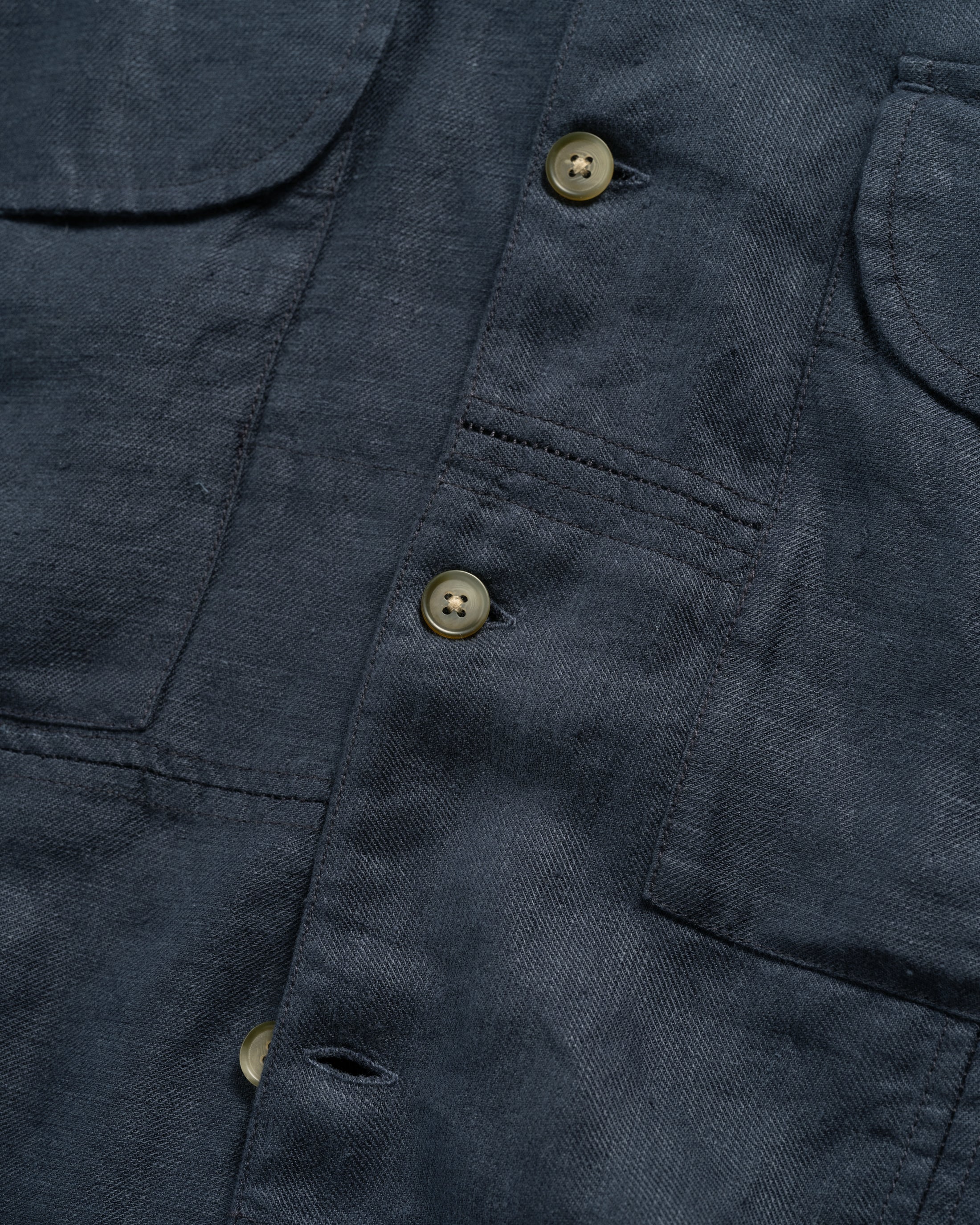 SS AGEROLA LATTICE STITCHED PATCHWORK SHIRT- NAVY LINEN TWILL - Image 3