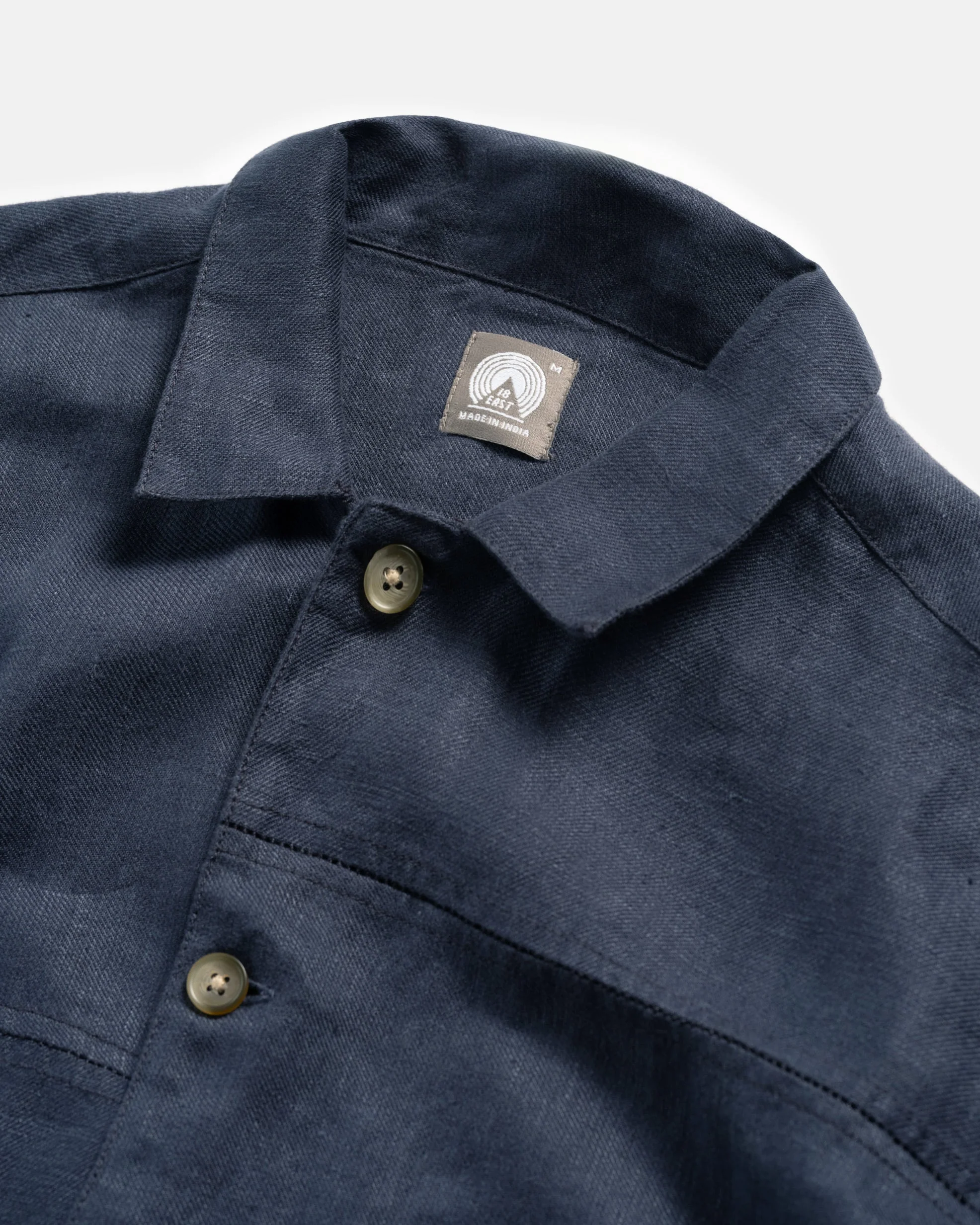 SS AGEROLA LATTICE STITCHED PATCHWORK SHIRT- NAVY LINEN TWILL - Image 5