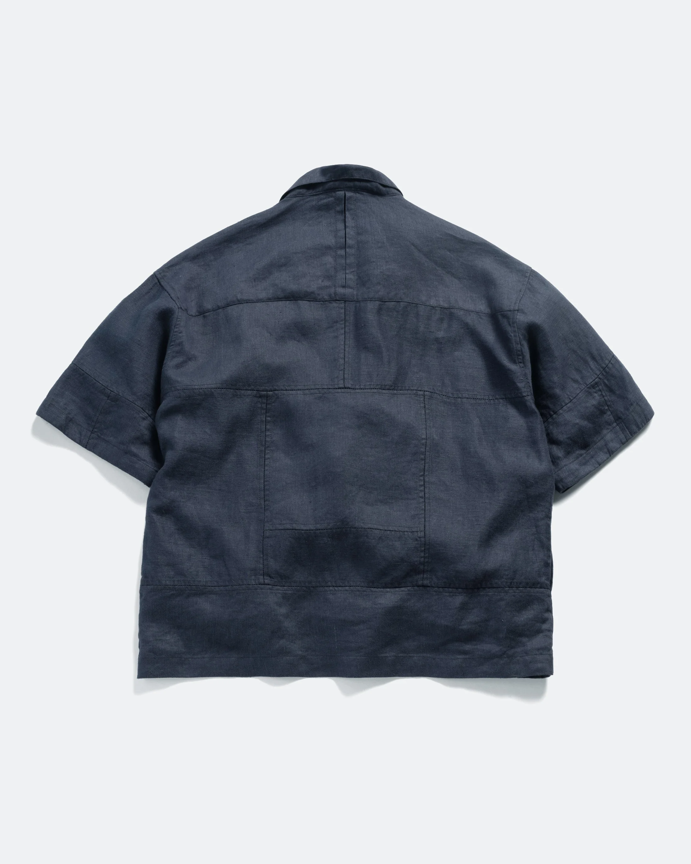 SS AGEROLA LATTICE STITCHED PATCHWORK SHIRT- NAVY LINEN TWILL - Image 7