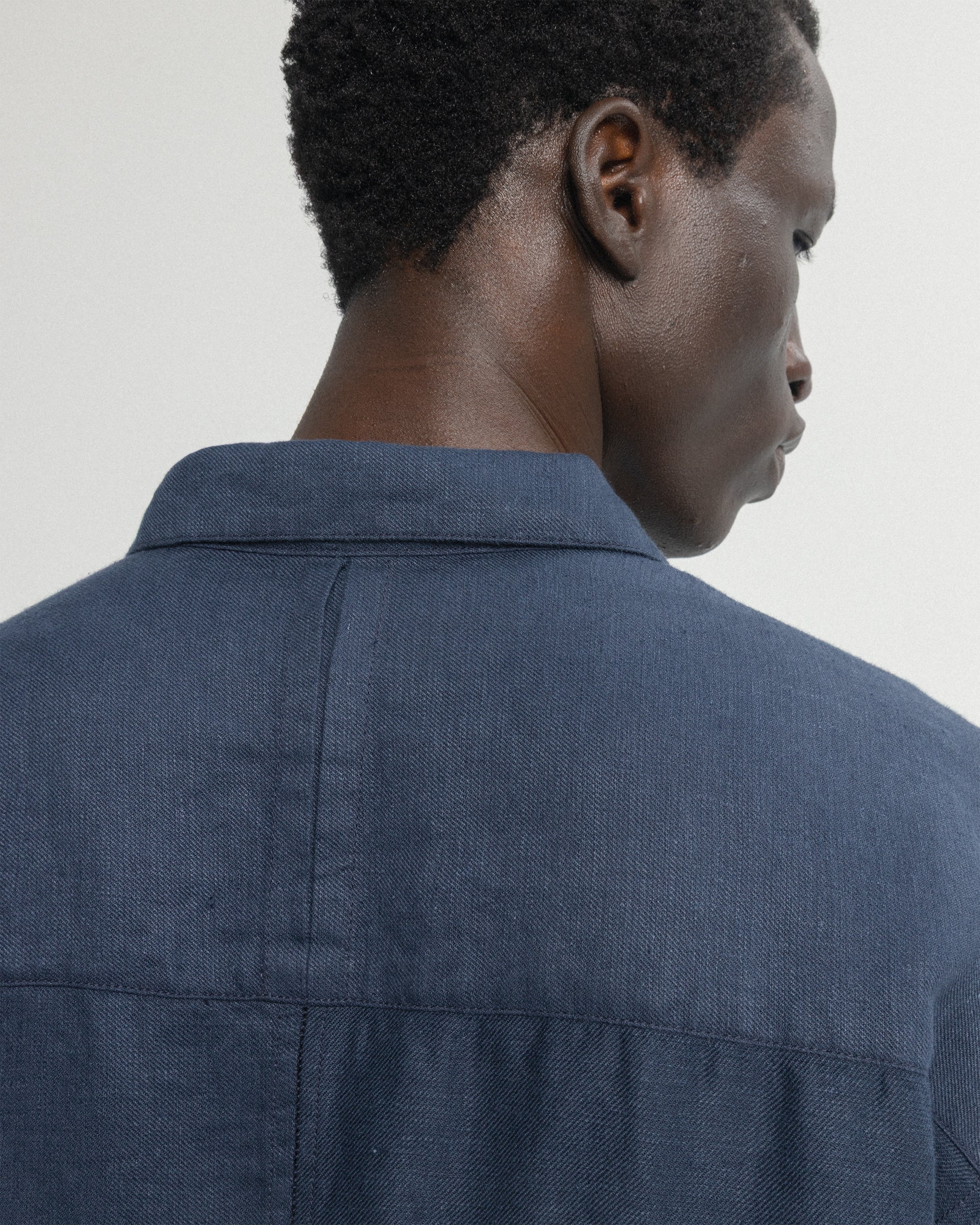 SS AGEROLA LATTICE STITCHED PATCHWORK SHIRT- NAVY LINEN TWILL - Image 9