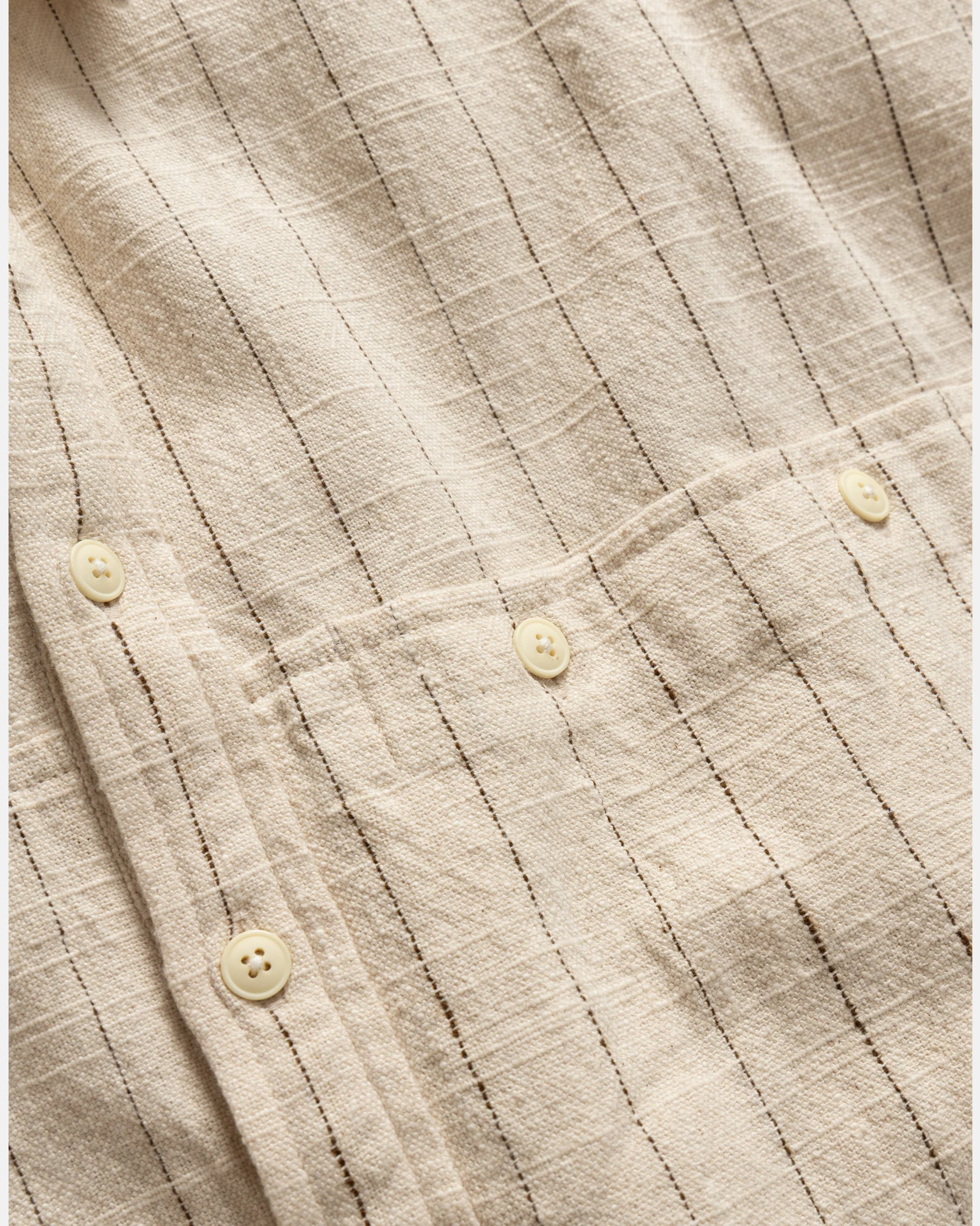 SS EASY WORK SHIRT - ECRU / BROWN STRIPED HANDLOOM COTTON BASKETWEAVE - Image 2