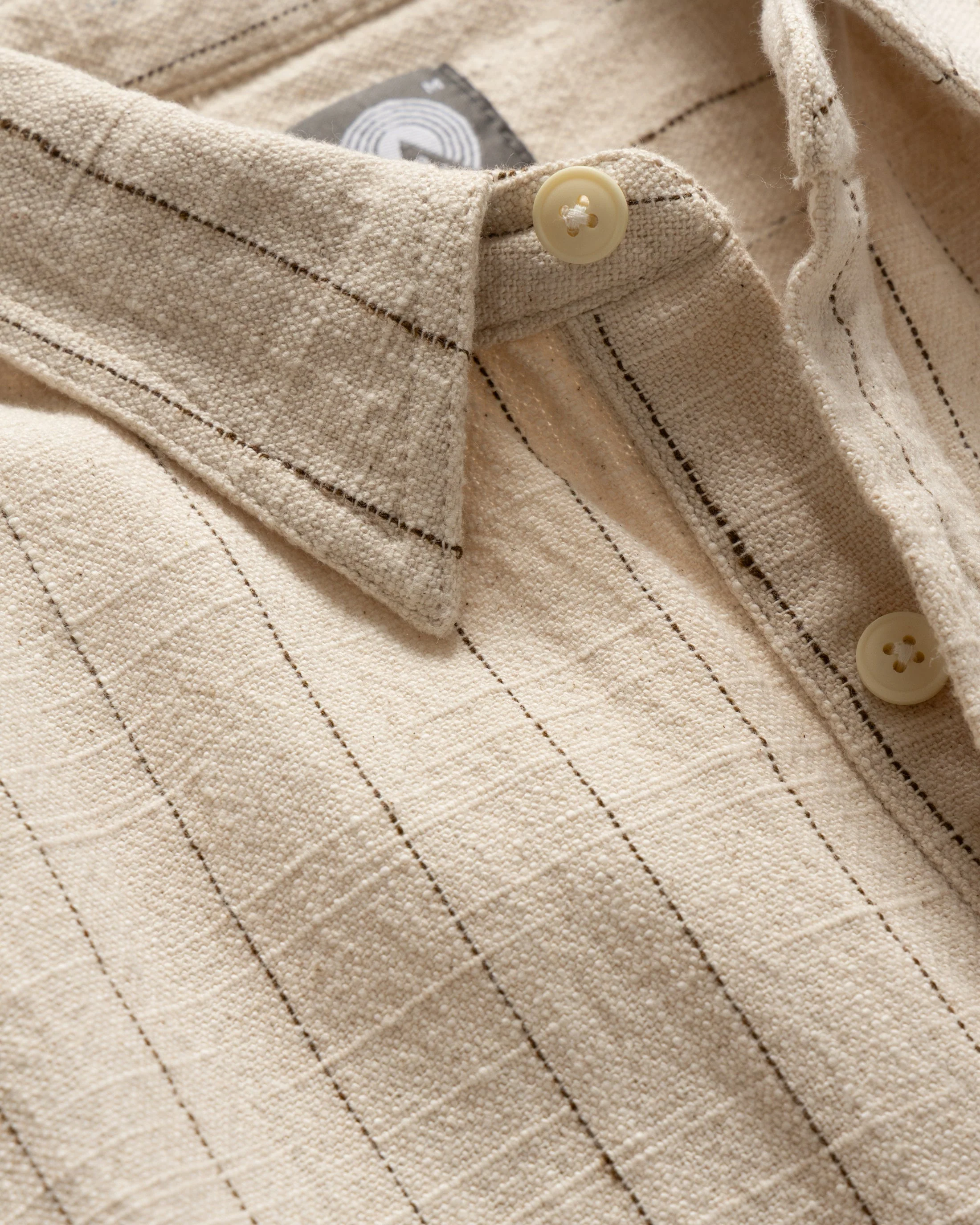 SS EASY WORK SHIRT - ECRU / BROWN STRIPED HANDLOOM COTTON BASKETWEAVE - Image 3