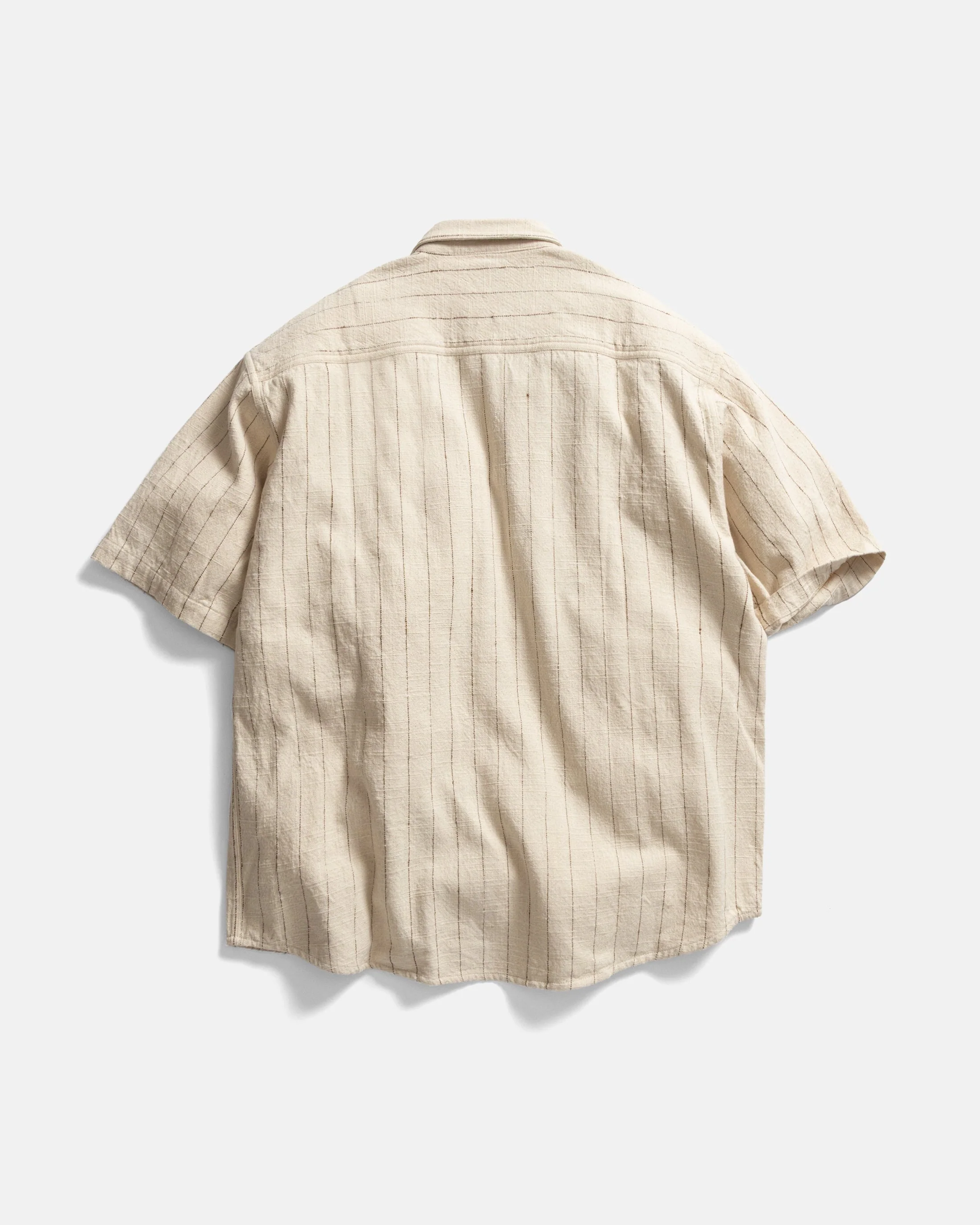 SS EASY WORK SHIRT - ECRU / BROWN STRIPED HANDLOOM COTTON BASKETWEAVE - Image 4