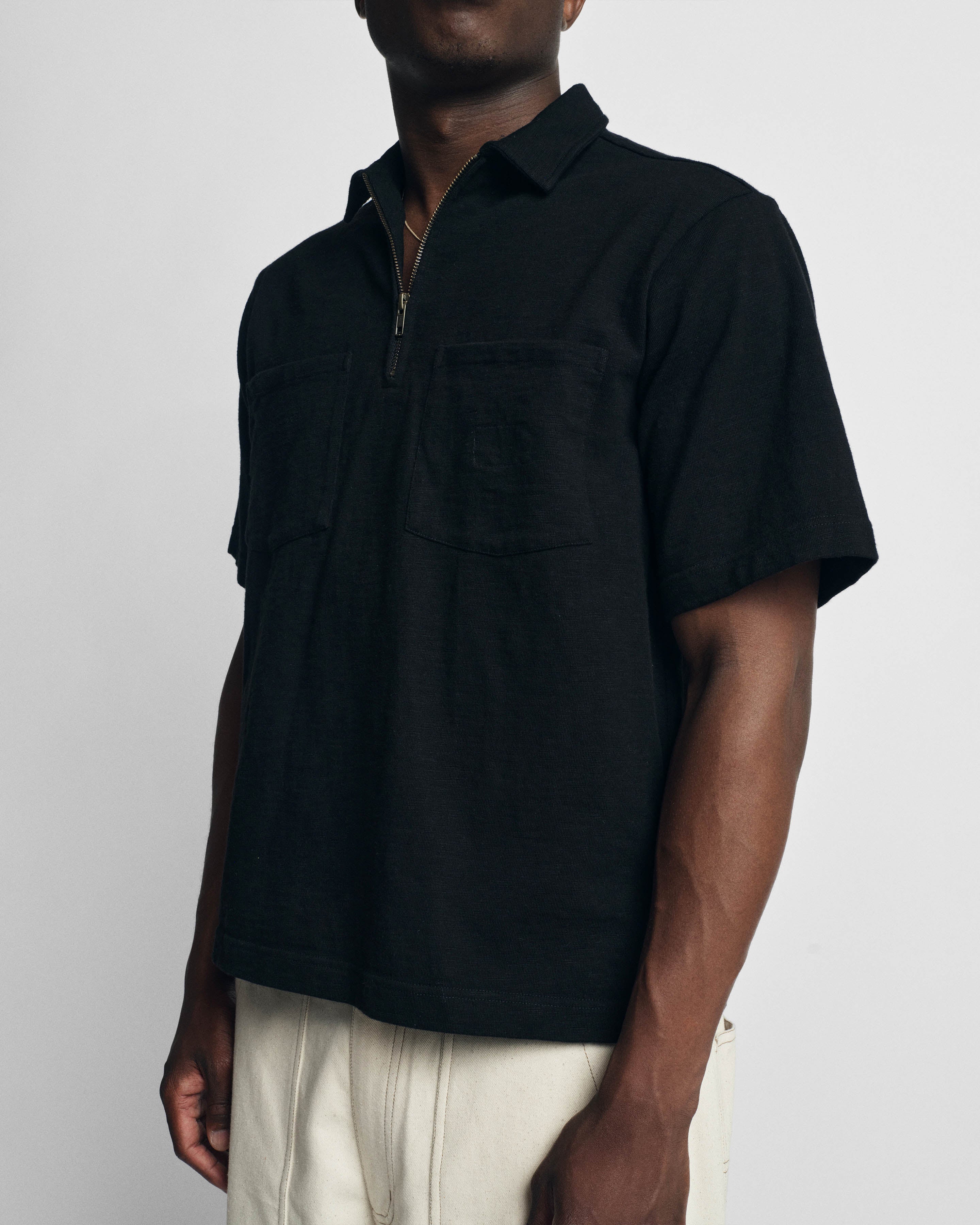 SS HOLLOW POLO - BLACK 9.2 oz SLUB COTTON JERSEY - Image 7