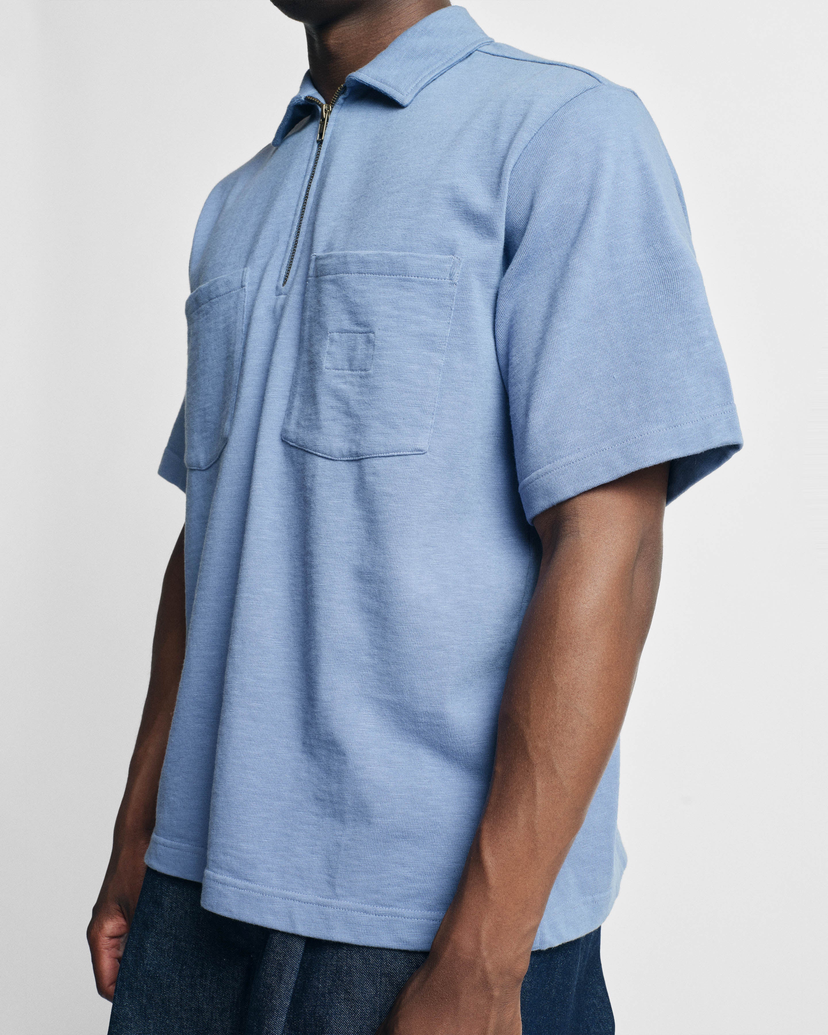 SS HOLLOW POLO - RINSED ROYAL 9.2 oz SLUB COTTON JERSEY - Image 4