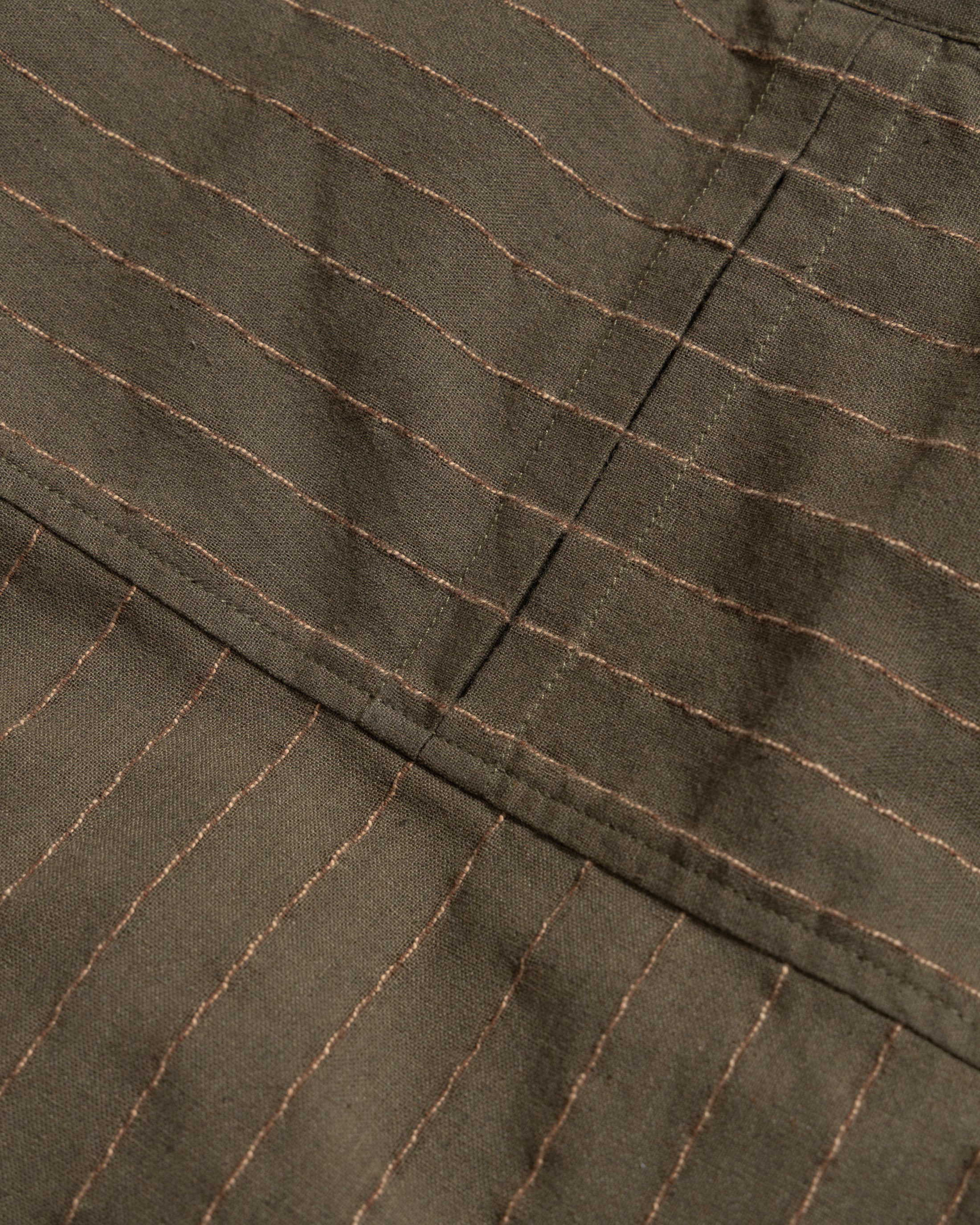 S/S SINGLE POCKET SAM SHIRT - ARMY / SAND / CHOCOLATE TWISTED STRIPE SUMMER COTTON / LINEN OXFORD - Image 5