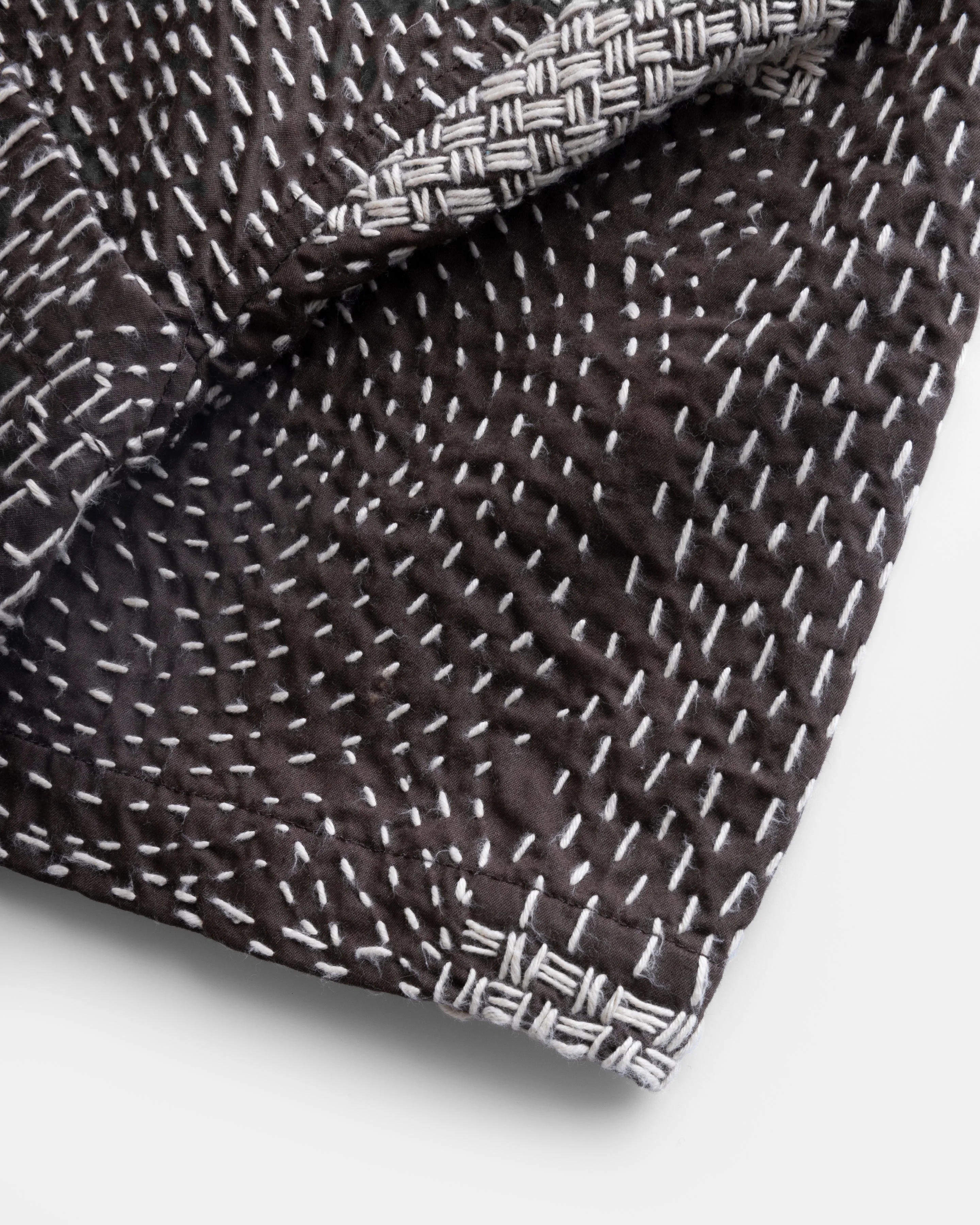 S/S SAM SHIRT - FONDENTE BROWN / ECRU PATCHWORK KANTHA STITCHED COTTON - Image 4