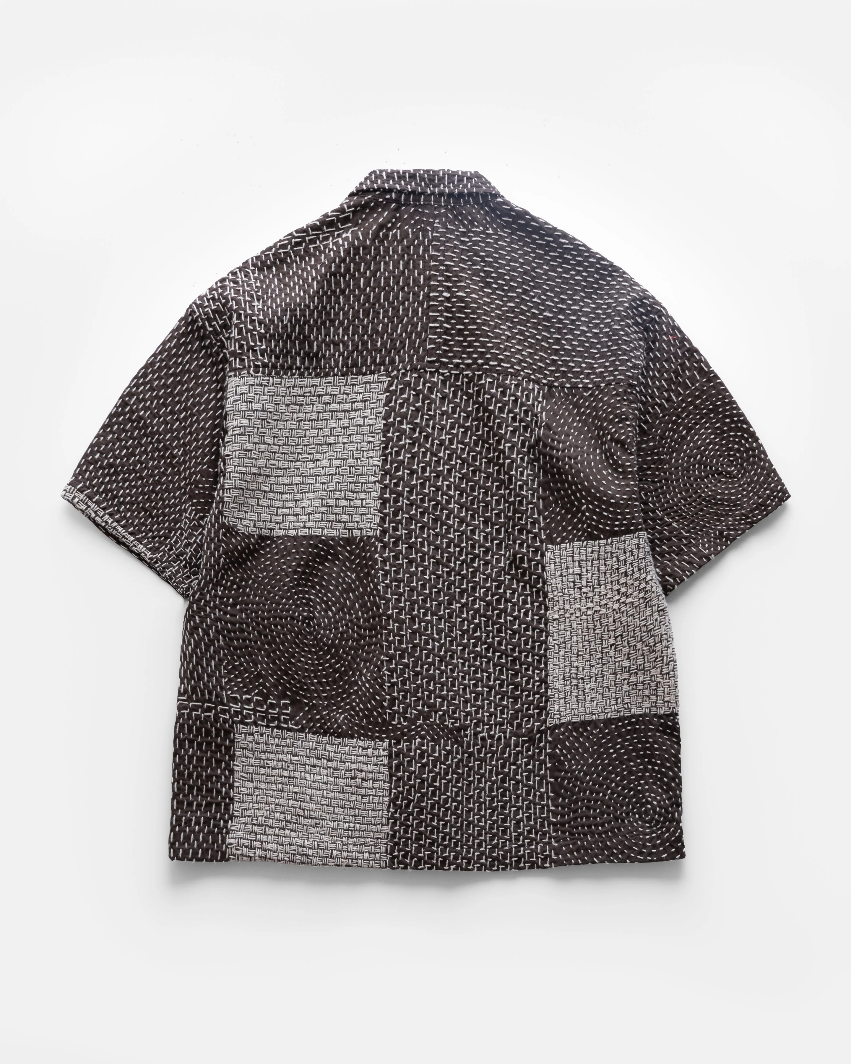 S/S SAM SHIRT - FONDENTE BROWN / ECRU PATCHWORK KANTHA STITCHED COTTON - Image 8