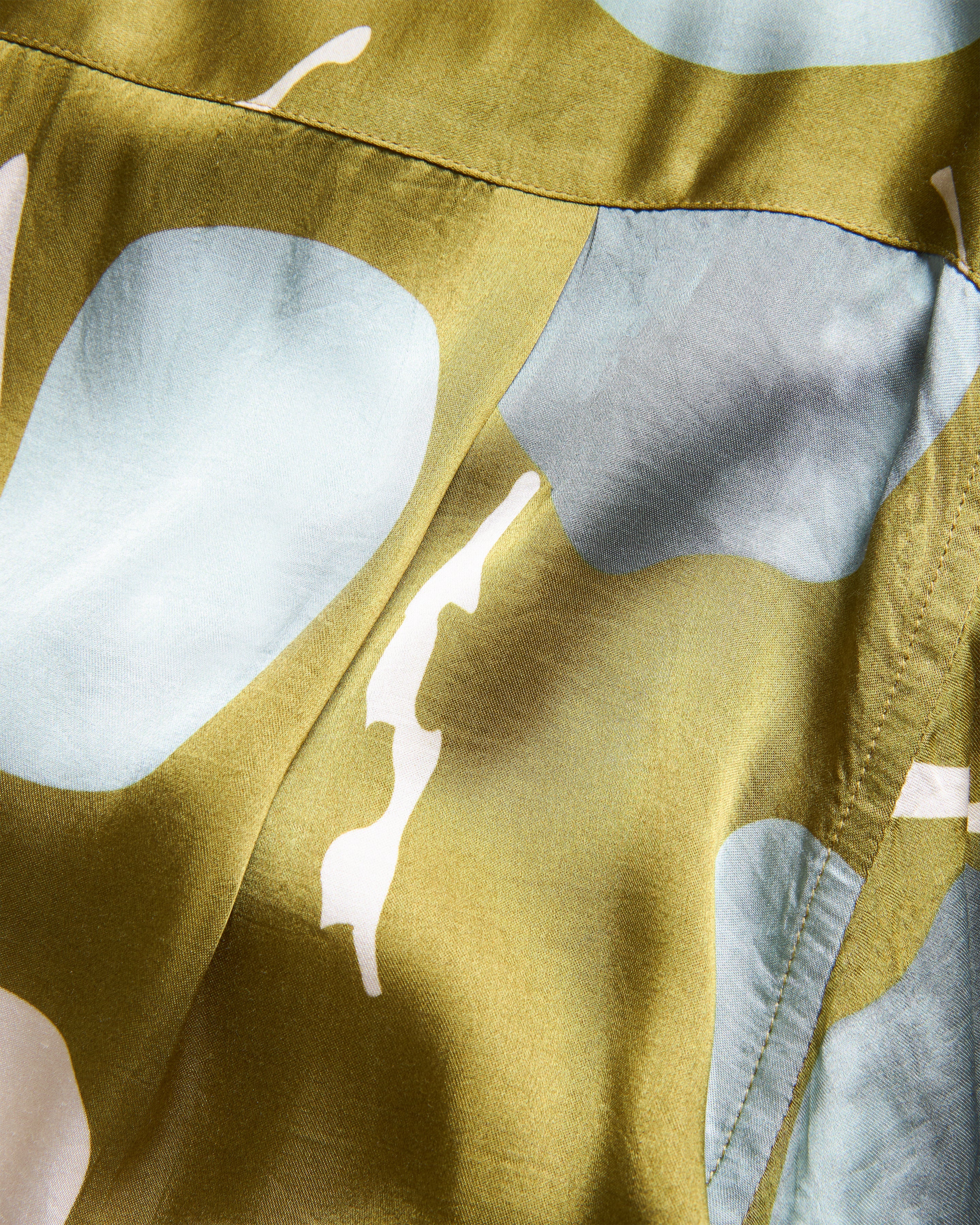 SS WES SHIRT - OLIVE MOSS RIVERBED ROCKS PRINTED VEGAN SILK - Image 7