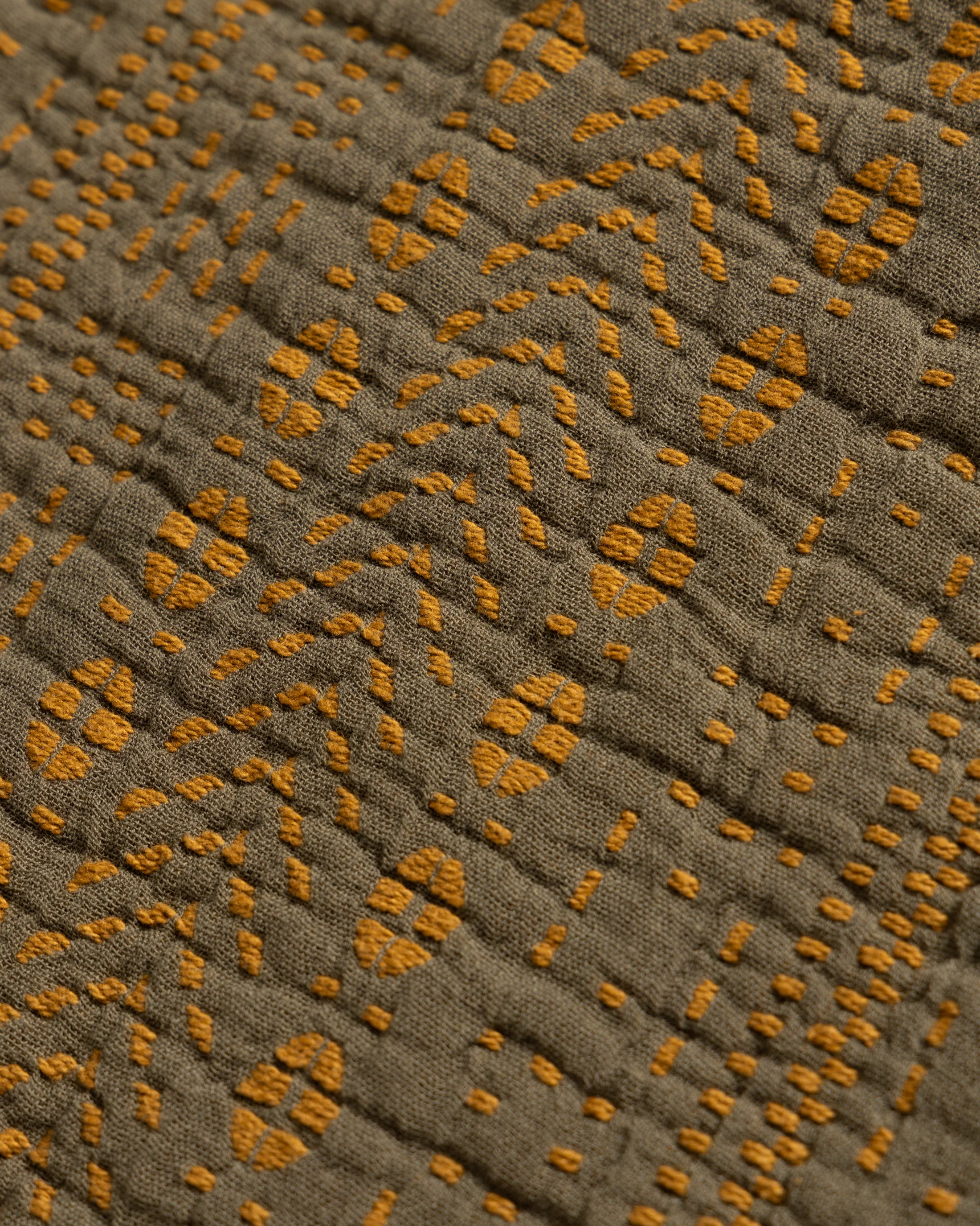 HAND-QUILTED THROW BLANKET - WILLOW GREEN / BRONZE COTTON KHADI - Image 3