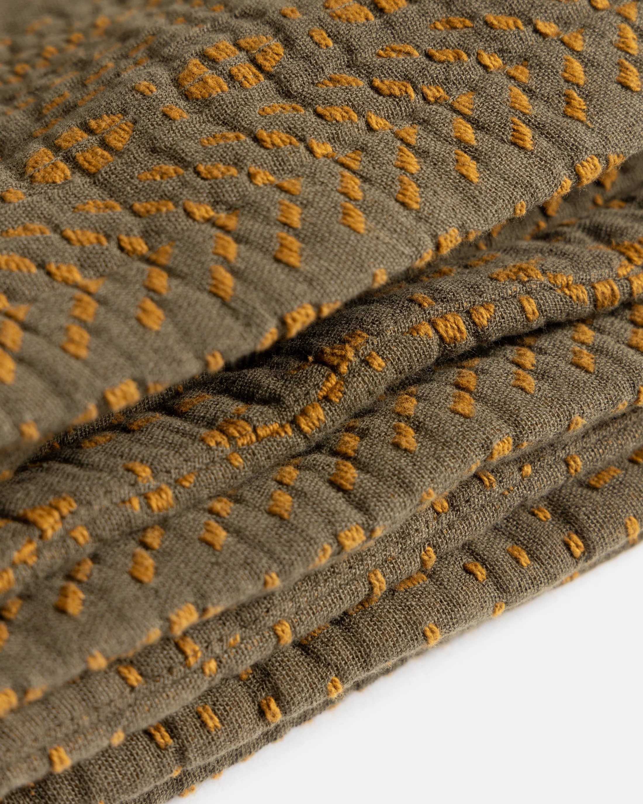 HAND-QUILTED THROW BLANKET - WILLOW GREEN / BRONZE COTTON KHADI - Image 4