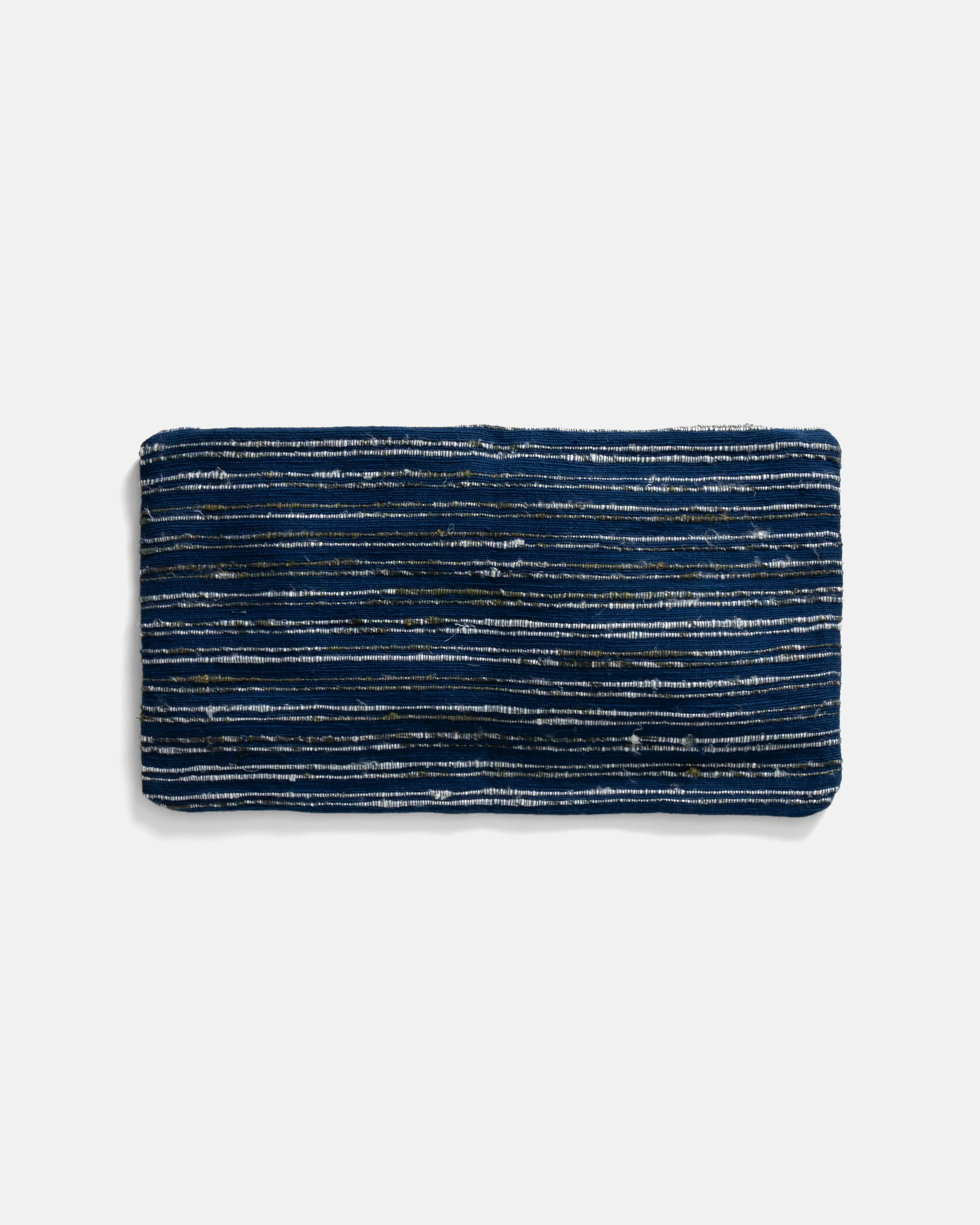 12" X 20" THROW PILLOW CASE  - NATURAL INDIGO / OLIVE HANDWOVEN DOUBLE STRIPE COTTON - Image 3