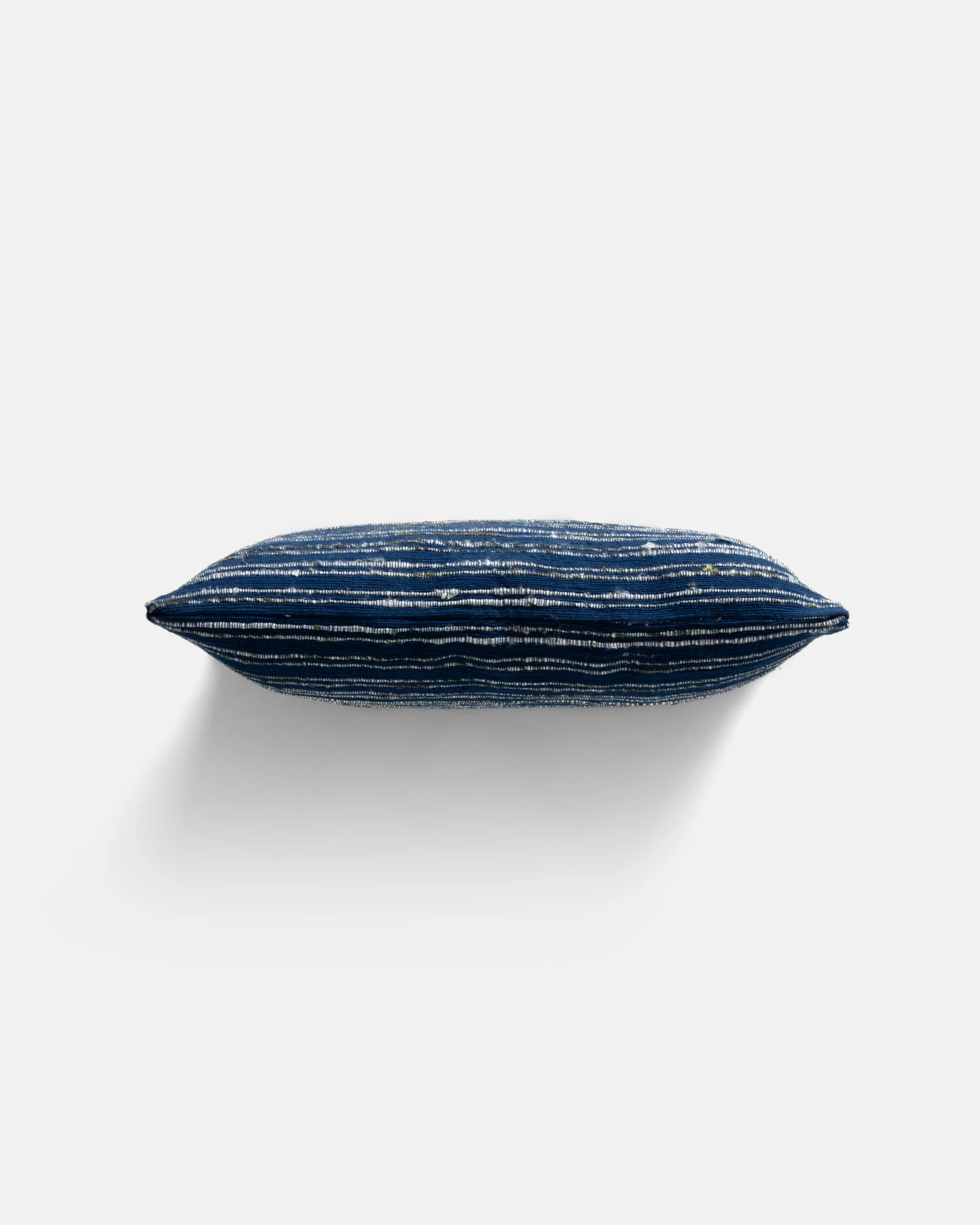 12" X 20" THROW PILLOW CASE  - NATURAL INDIGO / OLIVE HANDWOVEN DOUBLE STRIPE COTTON - Image 4
