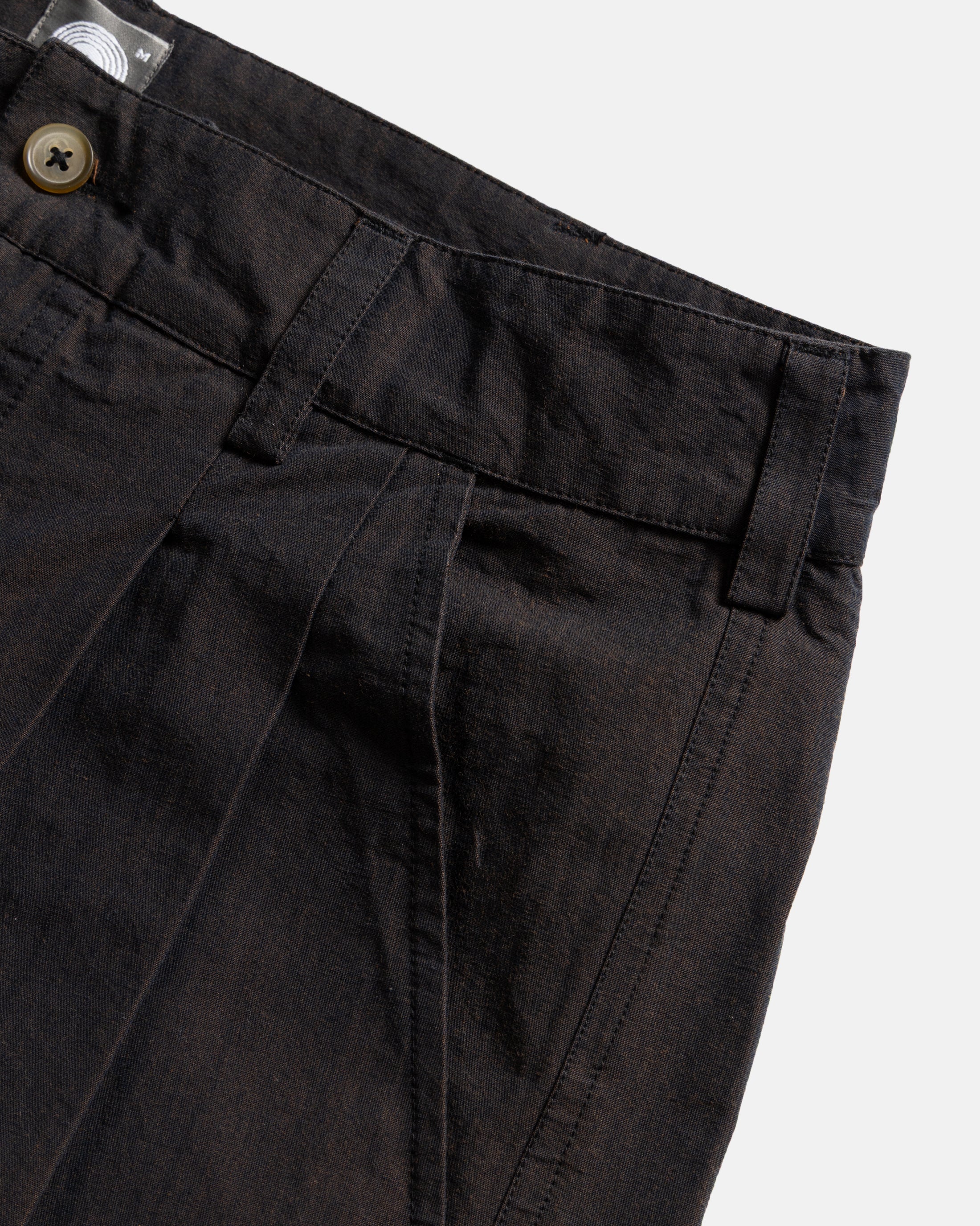 TINO DOUBLE PLEATED WIDE PANT - CIOCCOLATO / MEZZANOTE COTTON PLAINWEAVE - Image 3