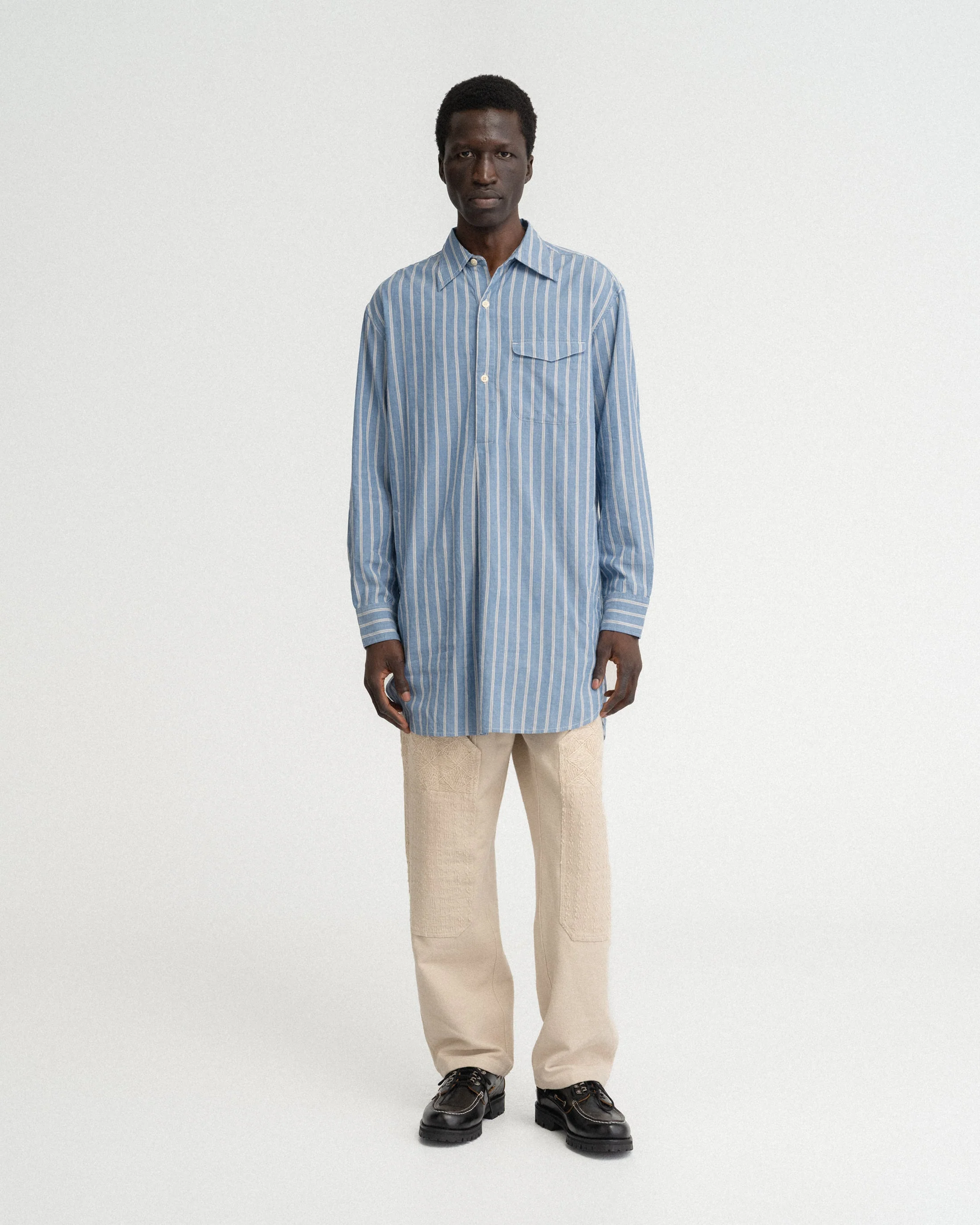 UDAI KURTA - CHAMBRAY / WHITE / NAVY YARN DYED END ON END COTTON - Image 4