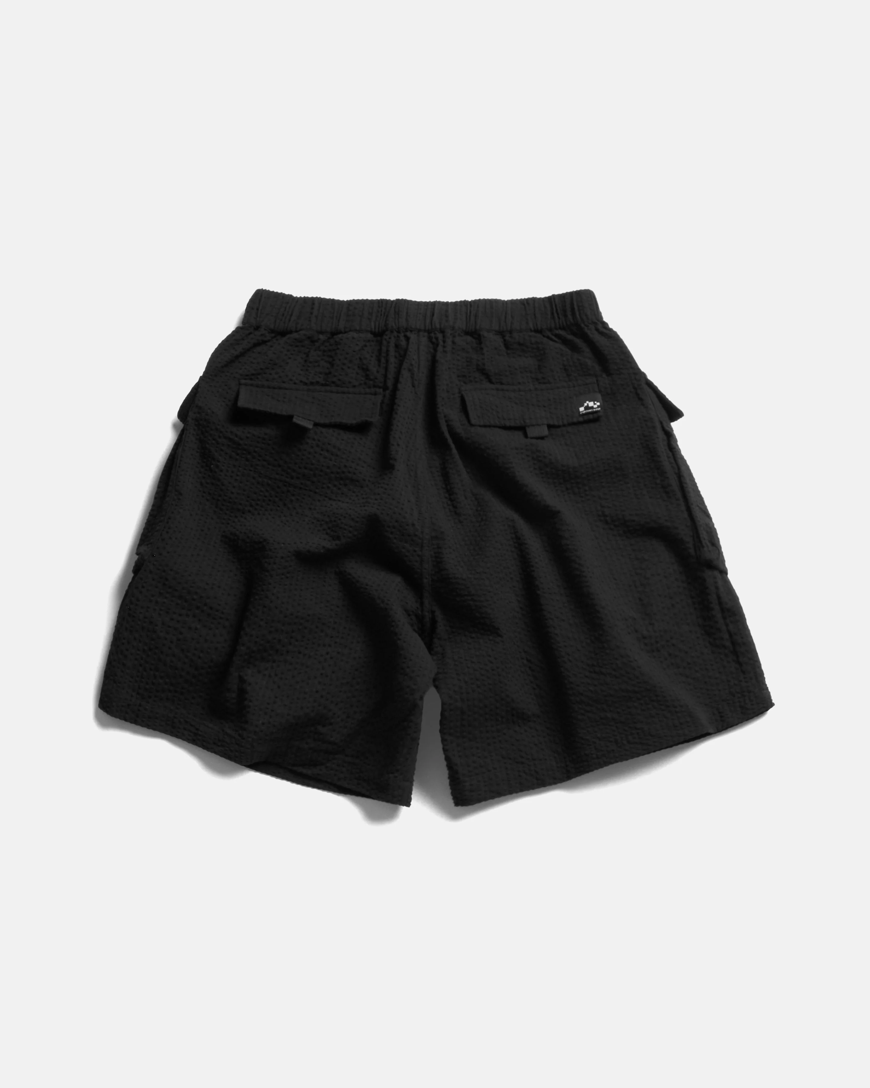 VETTI UTILITY SHORTS - TONAL BLACK COTTON SEERSUCKER - Image 2