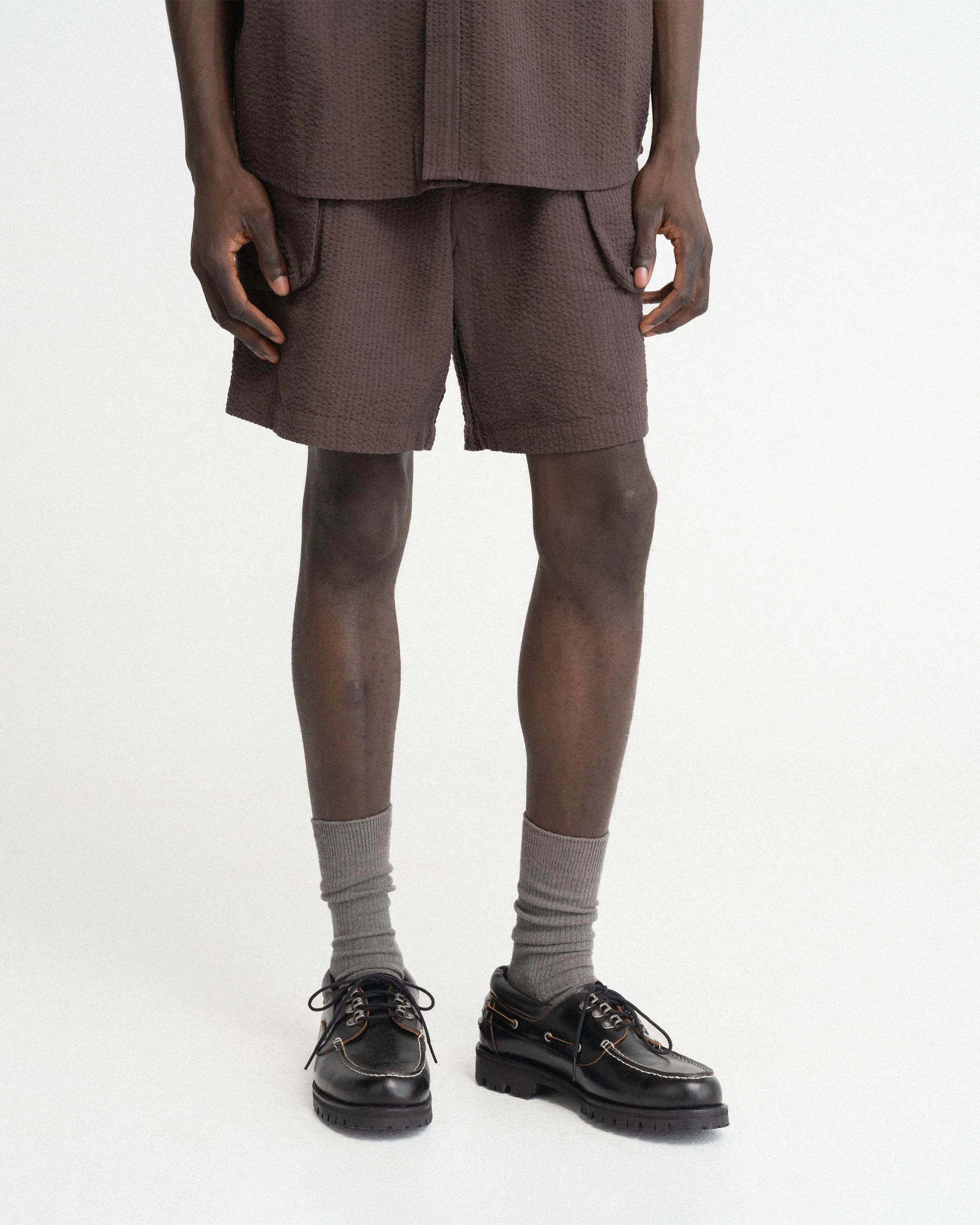 VETTI UTILITY SHORTS - TONAL FONDENTE COTTON SEERSUCKER - Image 2