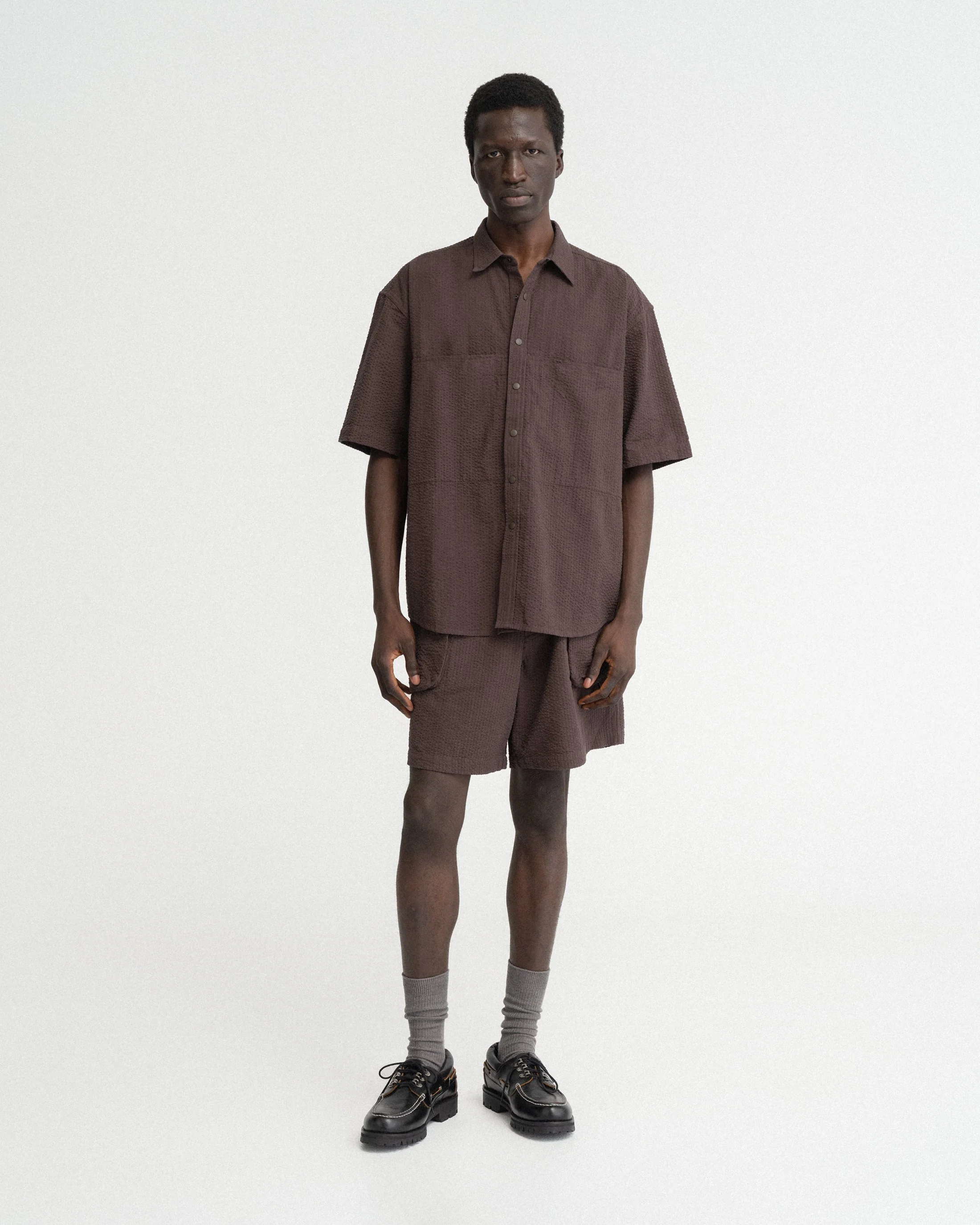 VETTI UTILITY SHORTS - TONAL FONDENTE COTTON SEERSUCKER - Image 4