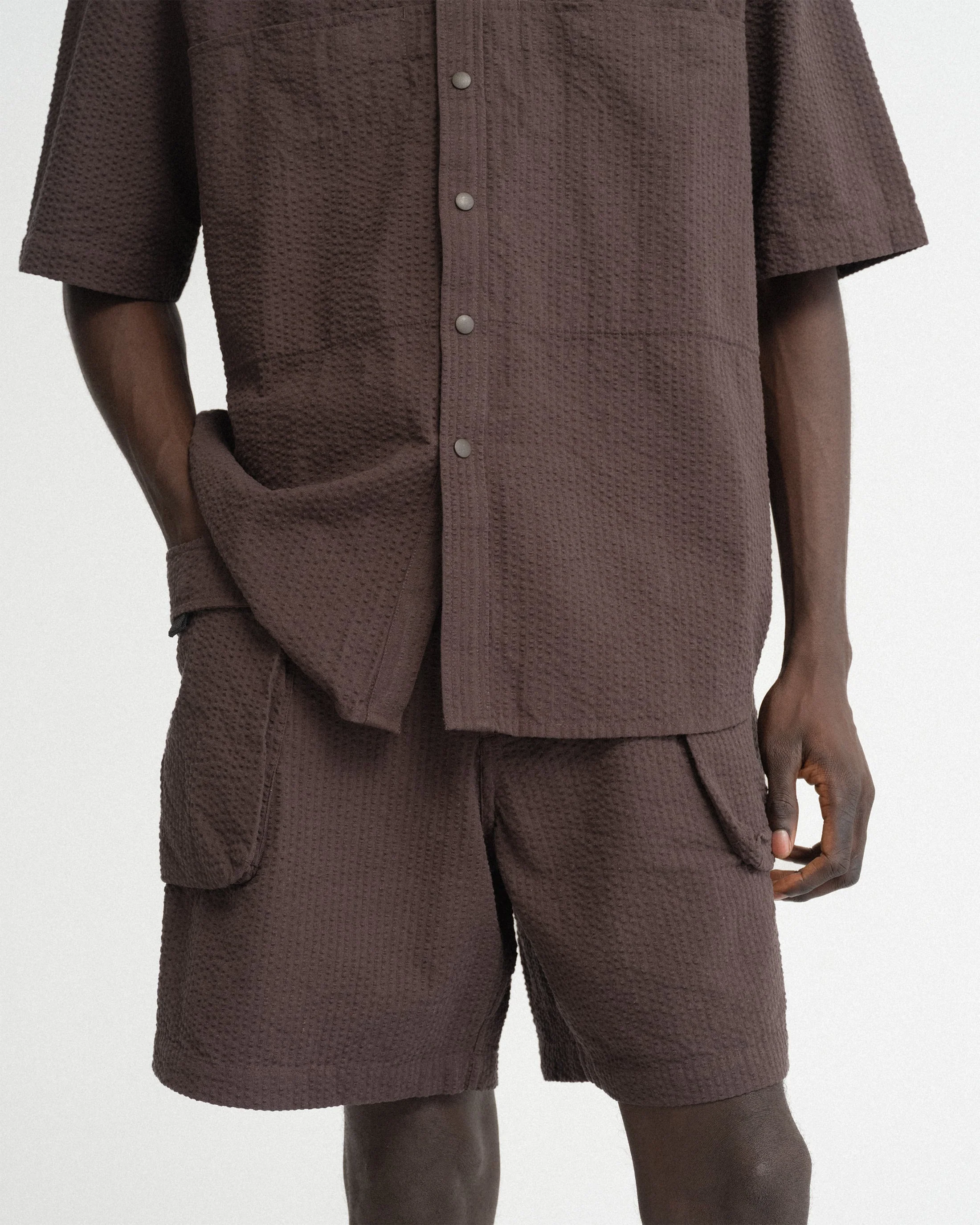 VETTI UTILITY SHORTS - TONAL FONDENTE COTTON SEERSUCKER - Image 8