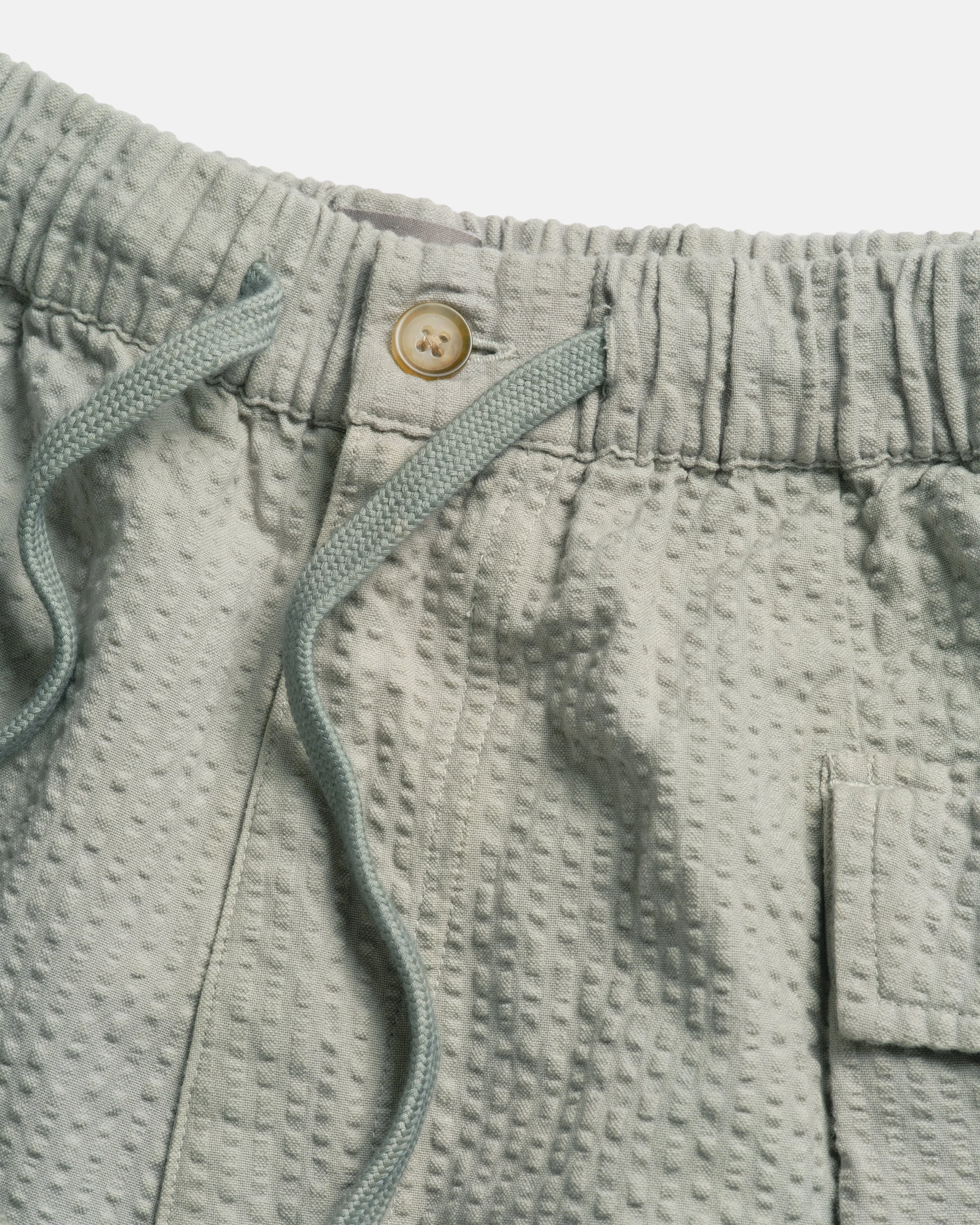 VETTI UTILITY SHORTS - TONAL LUNAR ROCK GREEN COTTON SEERSUCKER - Image 3