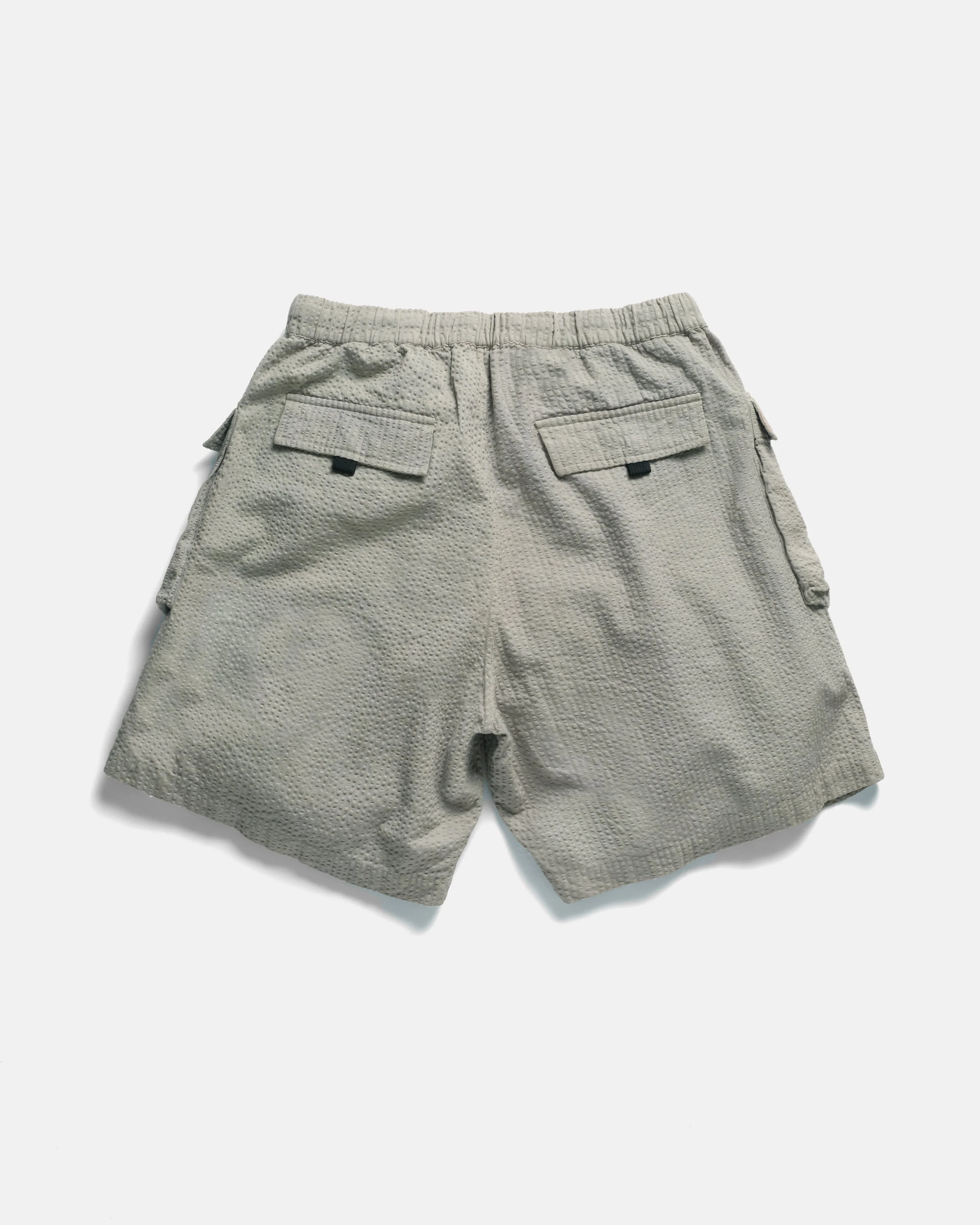 VETTI UTILITY SHORTS - TONAL LUNAR ROCK GREEN COTTON SEERSUCKER - Image 5