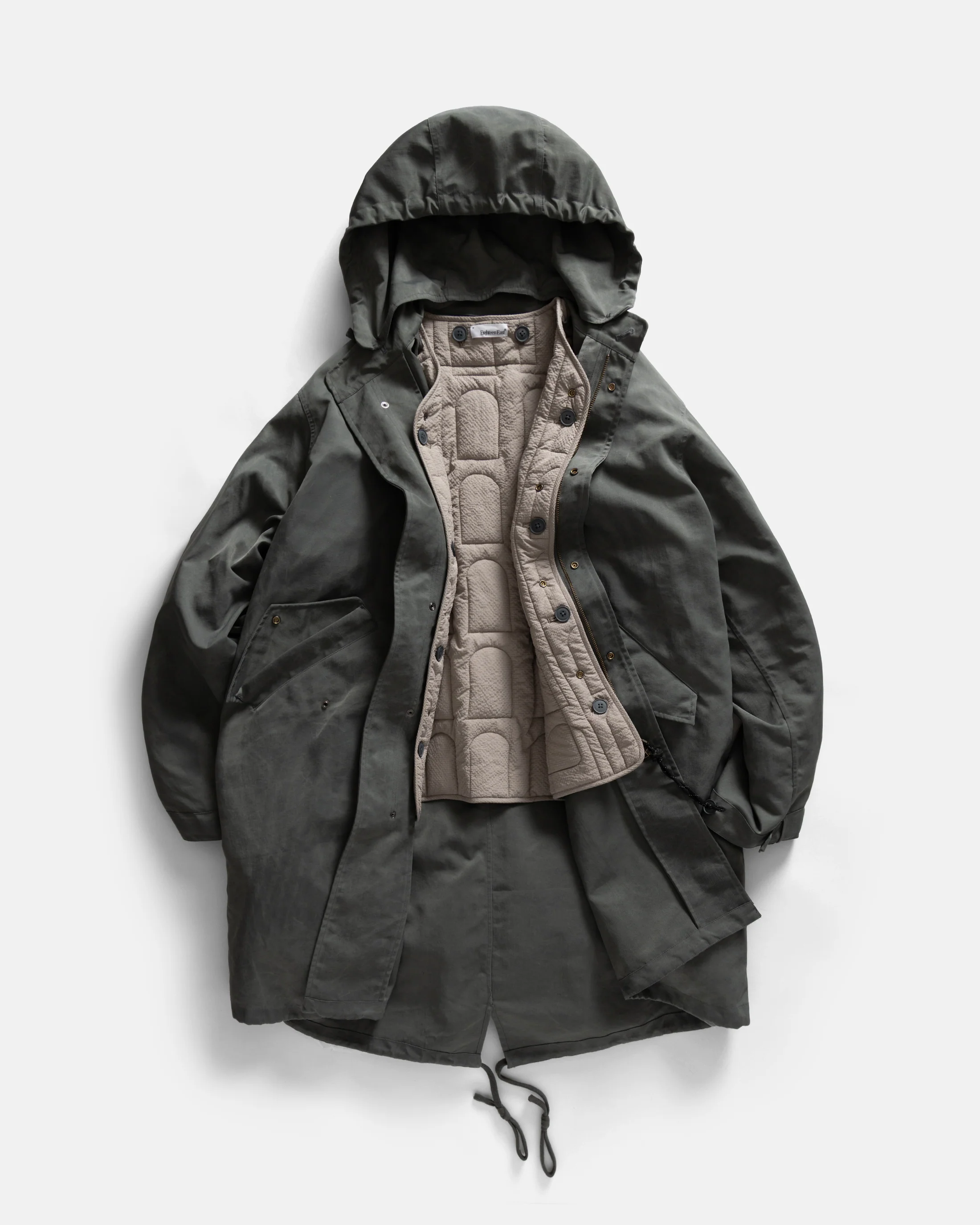 PAOLO FISHTAIL PARKA WITH REMOVABLE QUILTED LINER JACKET - FOLIAGE WAXED NYLON / TRAVERTINE "COBBLESTONE' NYLON RIPSTOP - Image 2